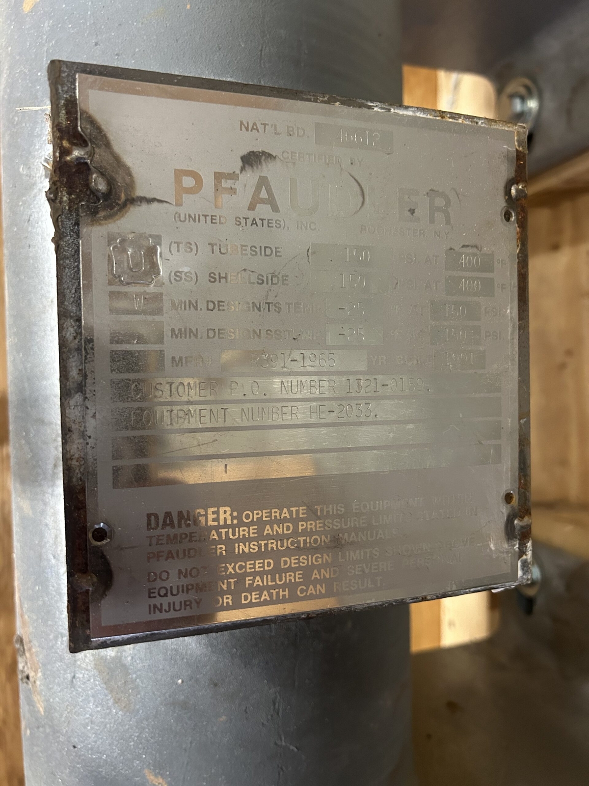 Pfaudler Shell and Tube Heat Exchanger 8" Diameter x 56" Long