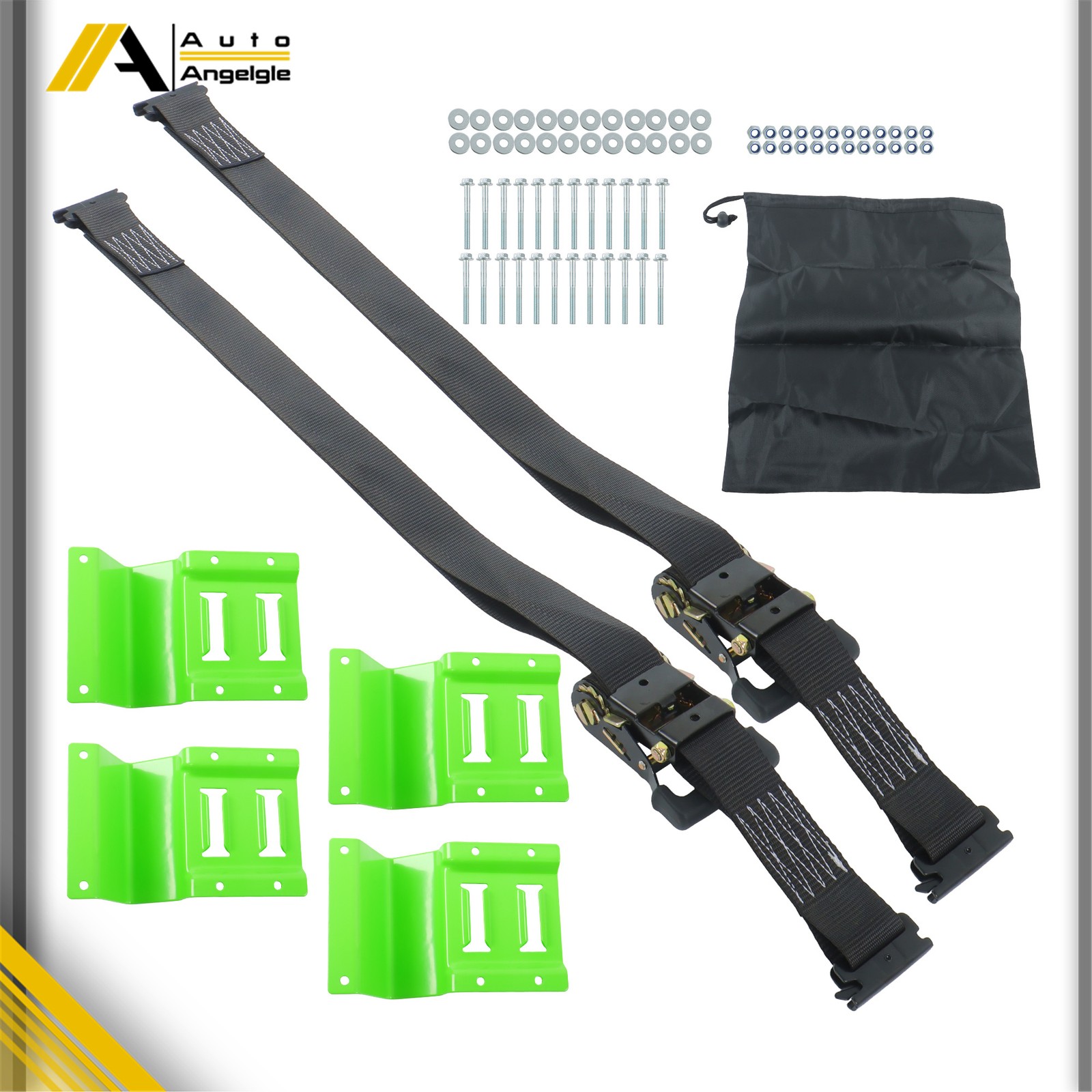 Light Green E Track Wheel Chock 8ft BLK Ratchet Straps Kit For Cargo Securement