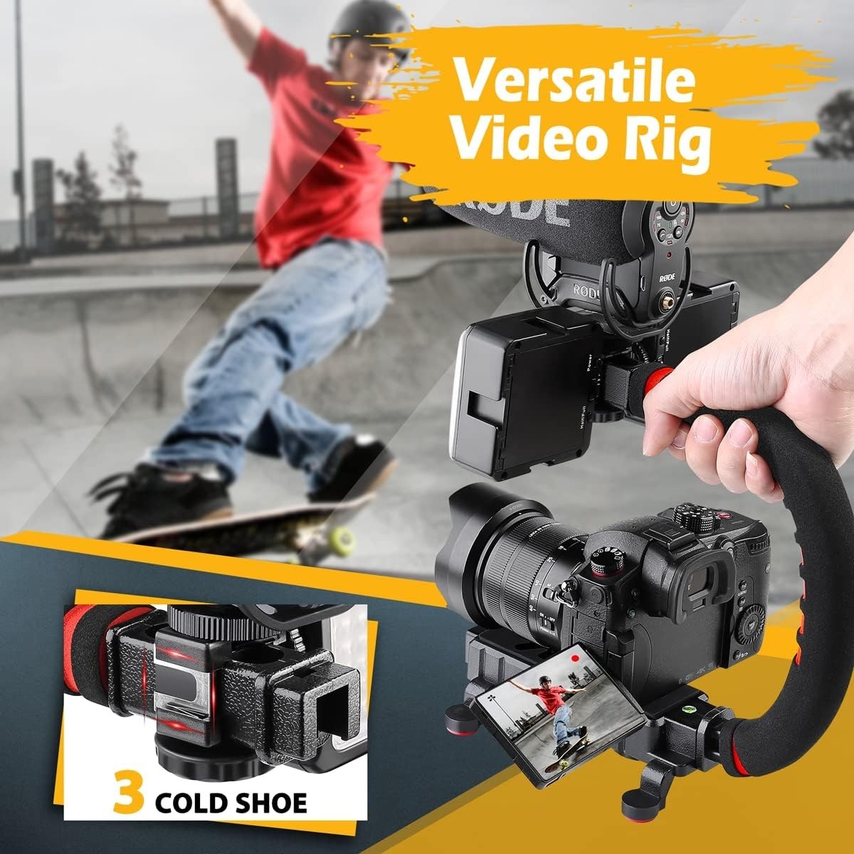 Camera Smartphone Stabilizer, Handle Grip Handheld Video Rig, Compatibility with