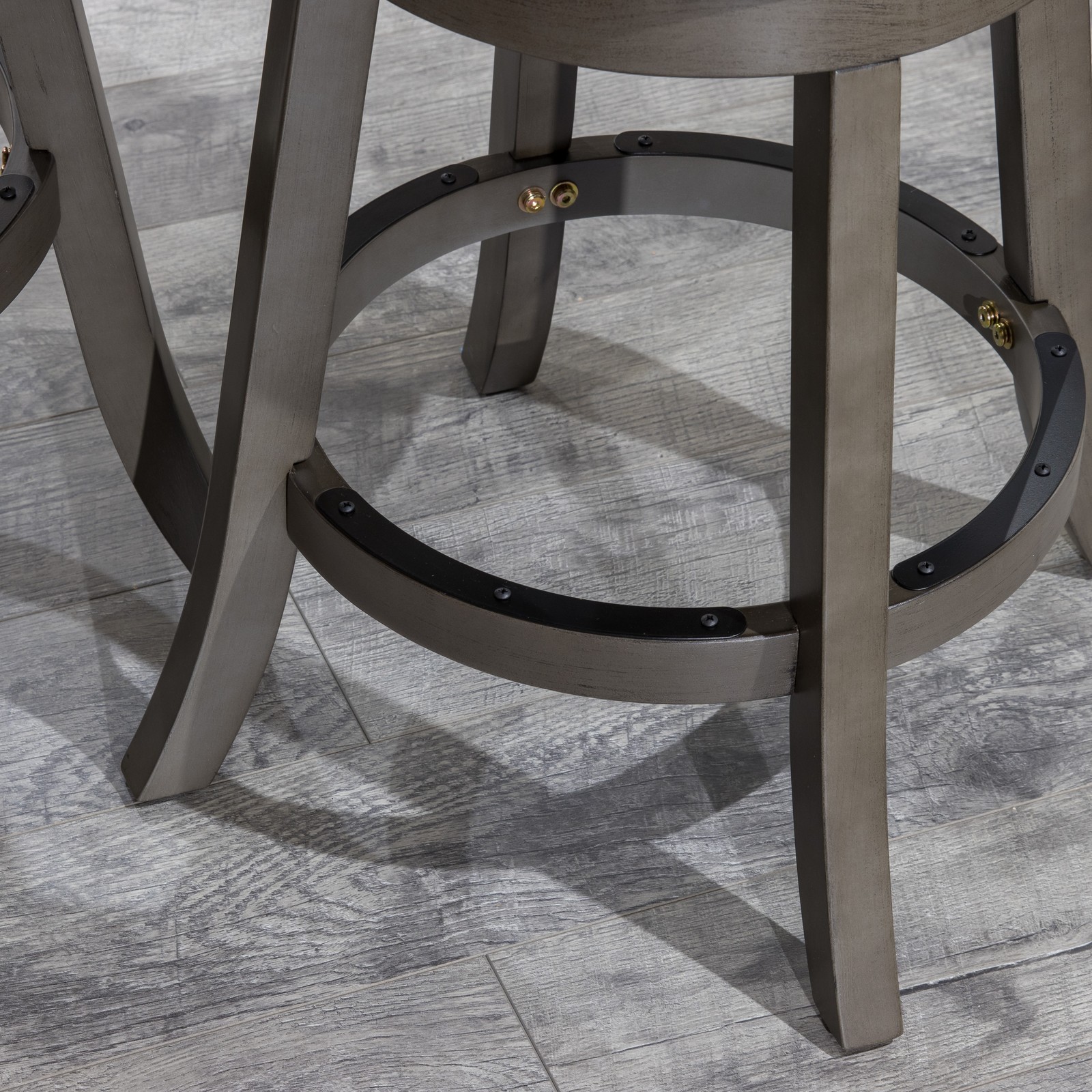 24" Counter Height Slat Back Swivel Stool, Weathered Gray Finish, Charcoal Fab