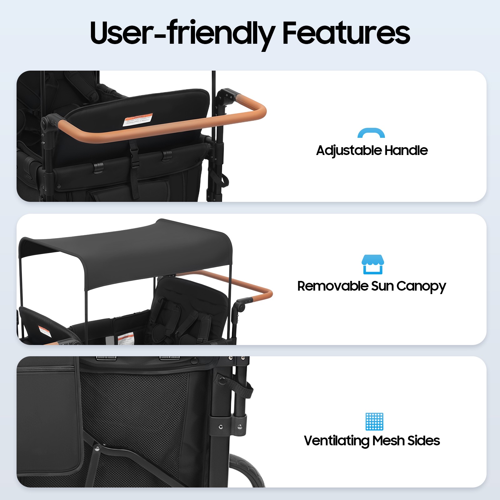 Adjustable 4-seats Stroller Wagon Push Pull Quad Collapsible Stroller With Wheel