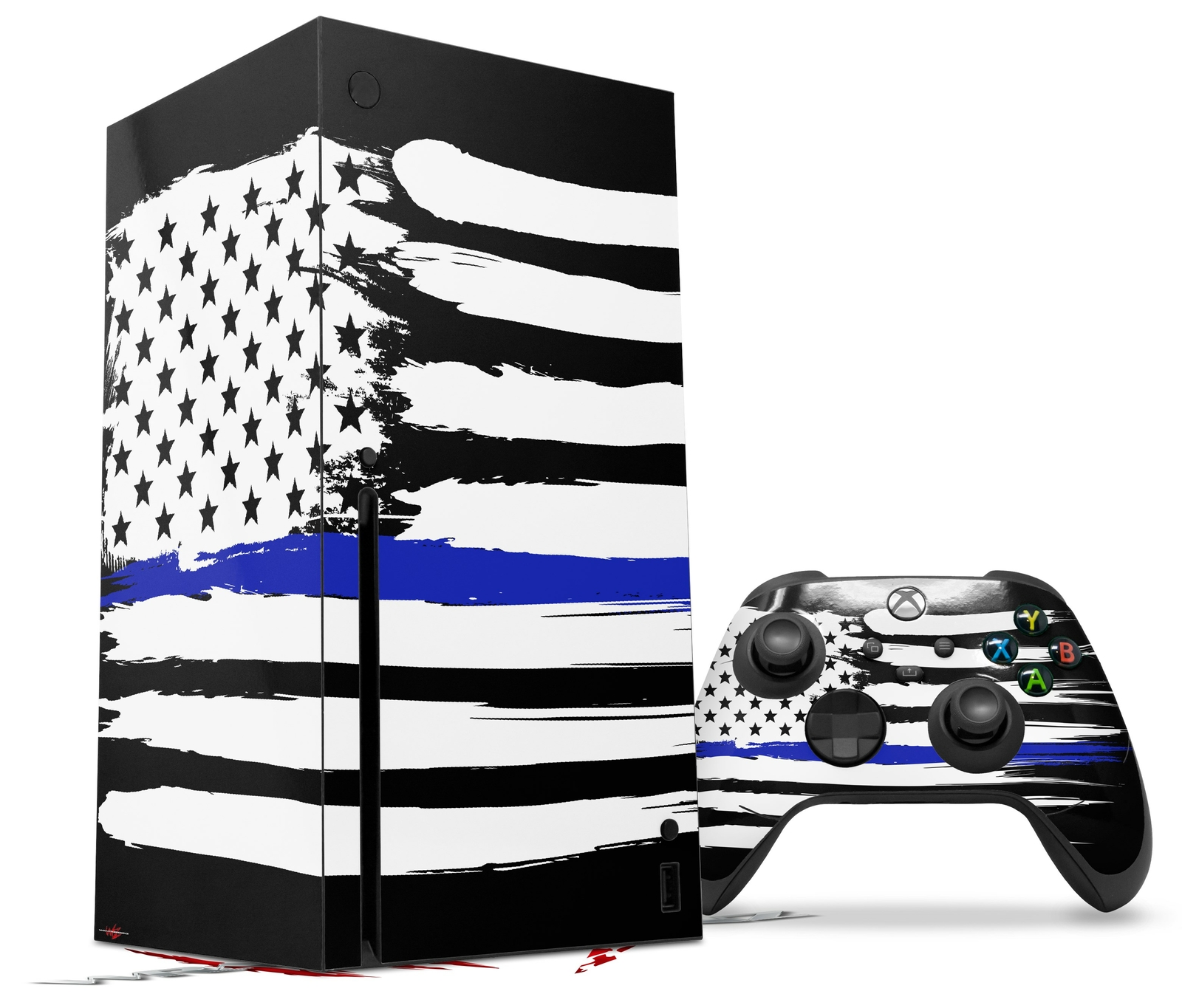Skin Set for XBOX Series X Brushed USA American Flag Blue Line