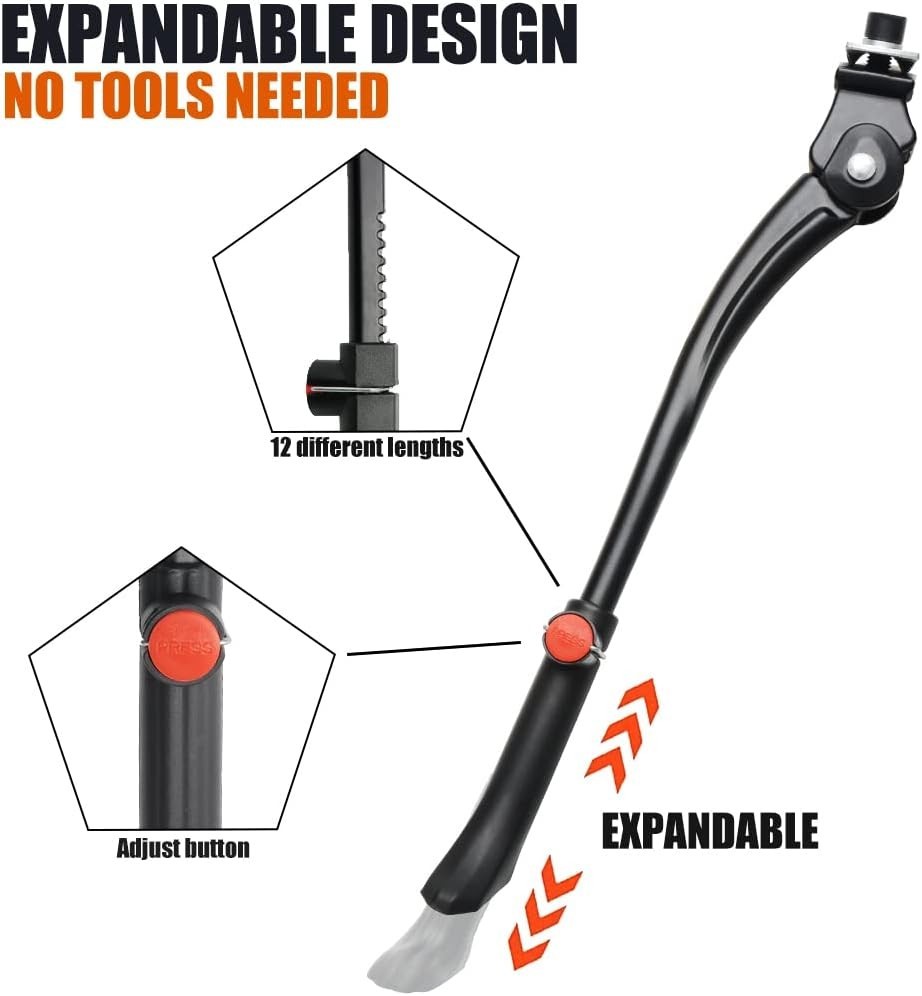 Adjustable Aluminum Bicycle Kickstand for 24" to 29" Bikes - Durable Black Stand