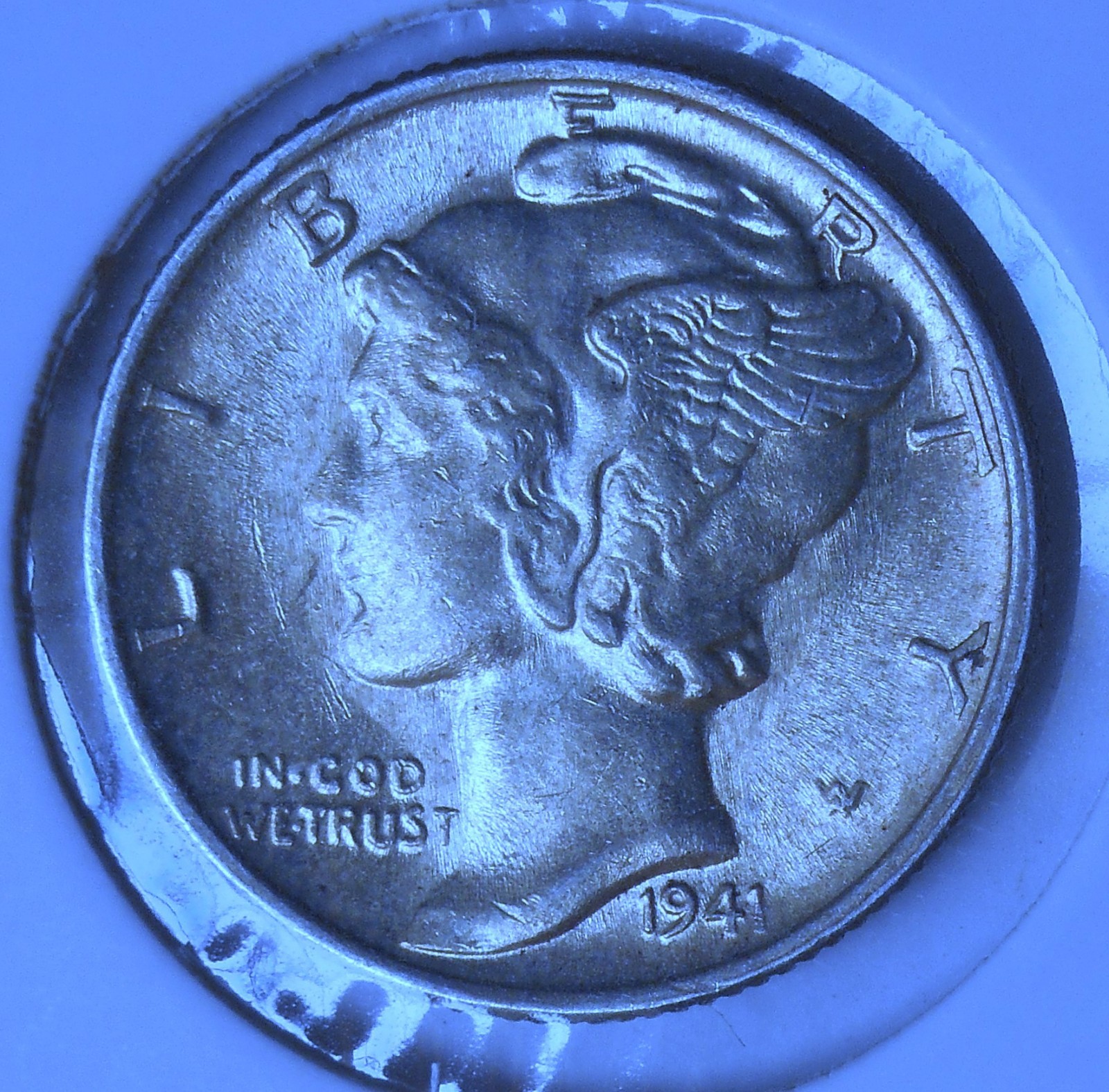 1941 . Mercury Dime . AU . Almost Uncirculated . Silver .