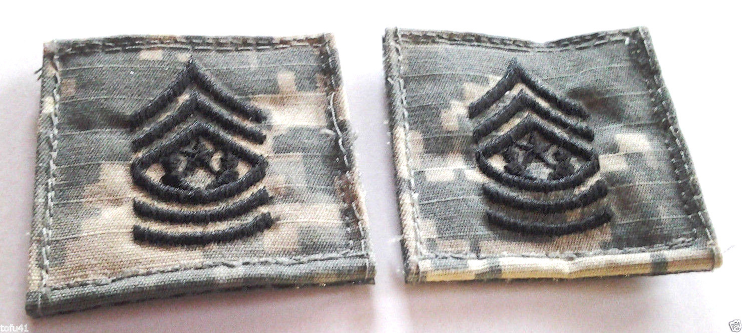 1 PAIR U.S ARMY COMMAND SERGEANT MAJOR RANK TABS ACU WITH HOOK BACK 100604 HO