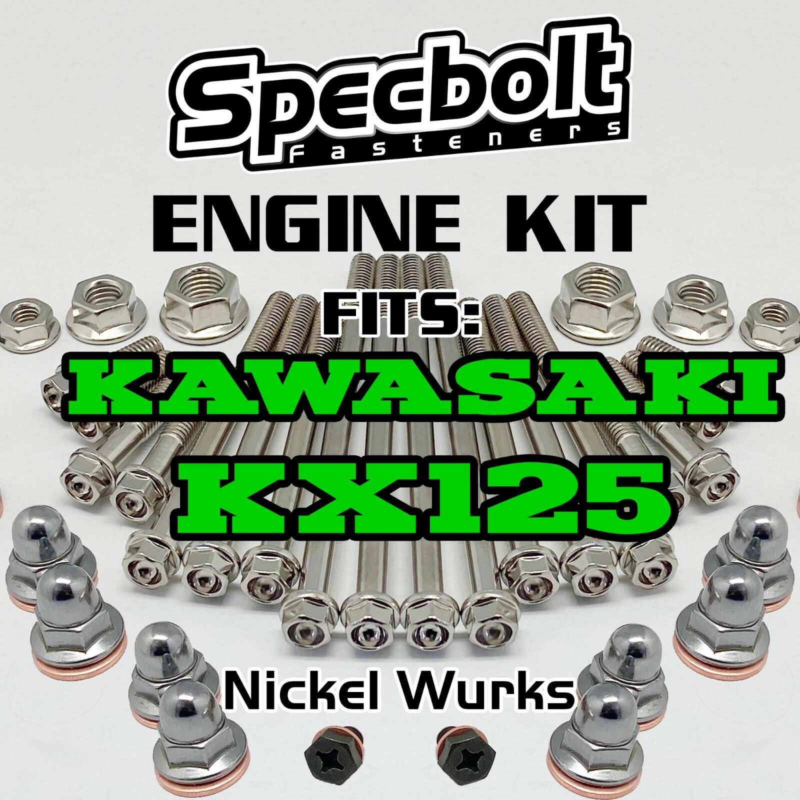 KX125 Engine Rebuild Bolt Kit for Kawasaki KX 125 Specbolt Nickel Wurks Ti Look