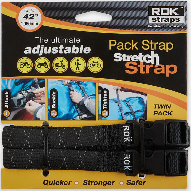Rok Straps Adjustable Pack Stretch Luggage Straps 1060mm 42" 2 Pack - Black