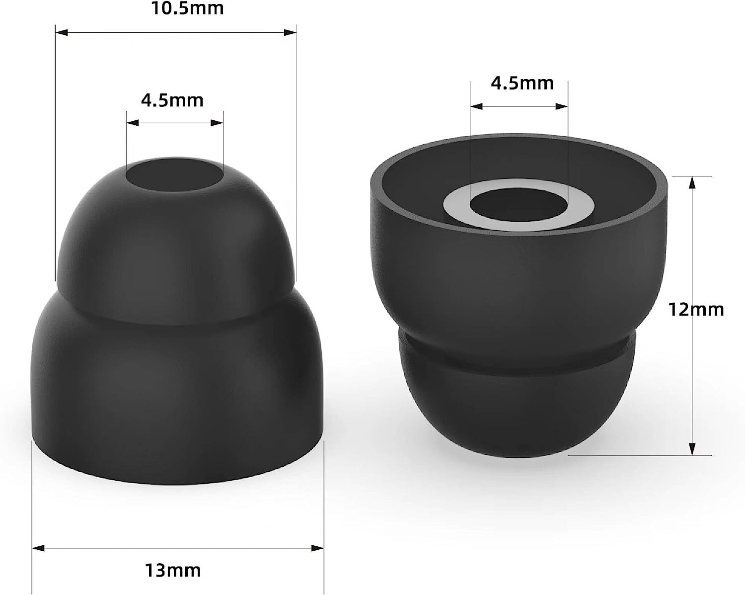 Double Flange Replacement Earbud Tips Covers 5 Pairs Powerbeats & More (Black)