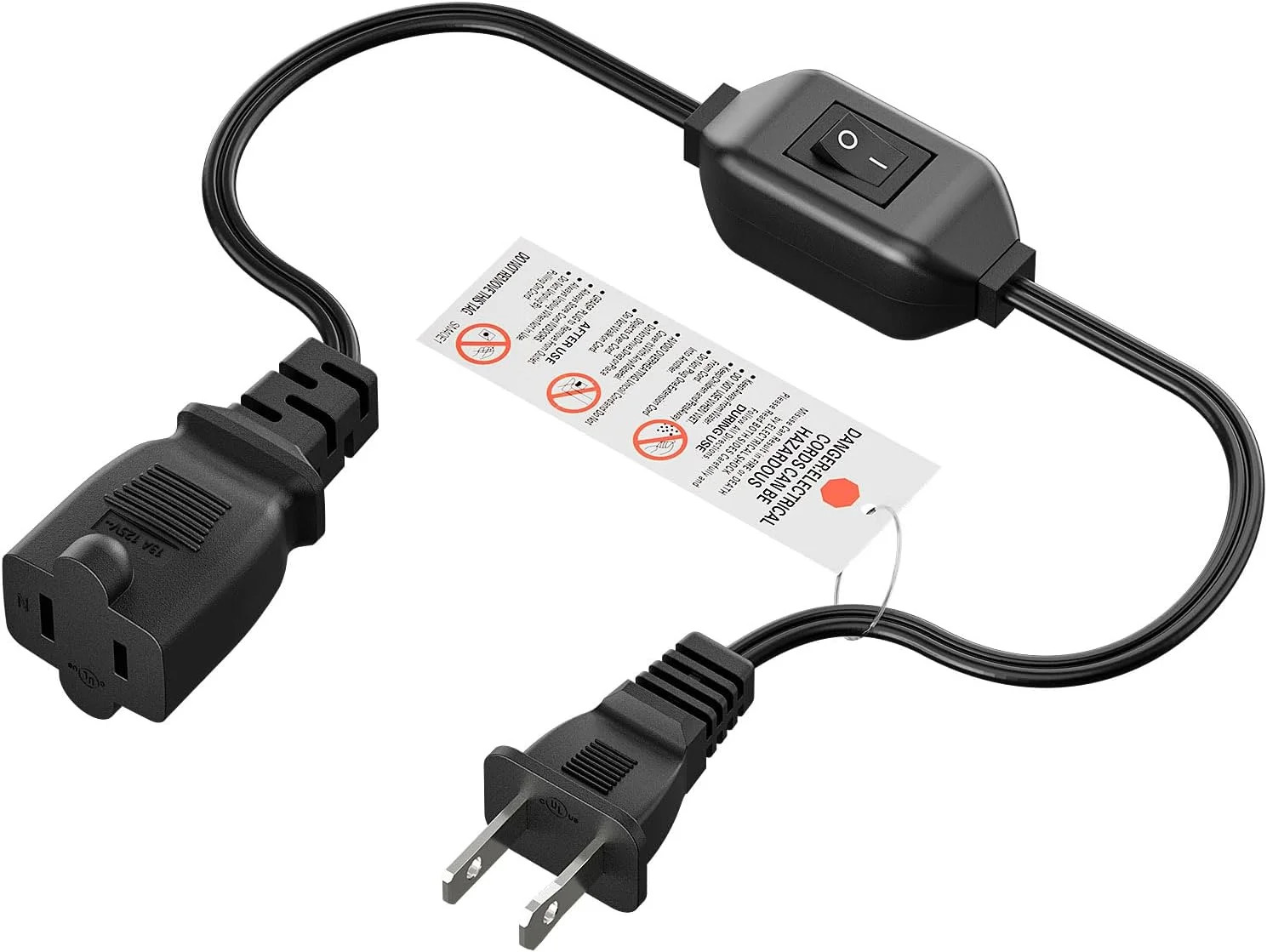 On Off Switch Extension Cord [2-Feet], 2-Prong Polarized Extension Cord with Swi