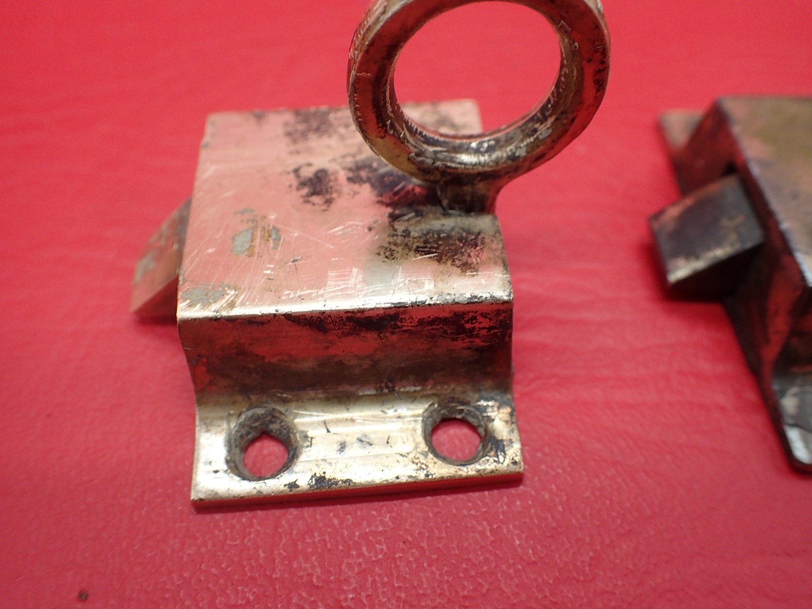 2 Antique Cabinet Cupboard Loop Slide Latch Latches Steel Brass Plate Hardware
