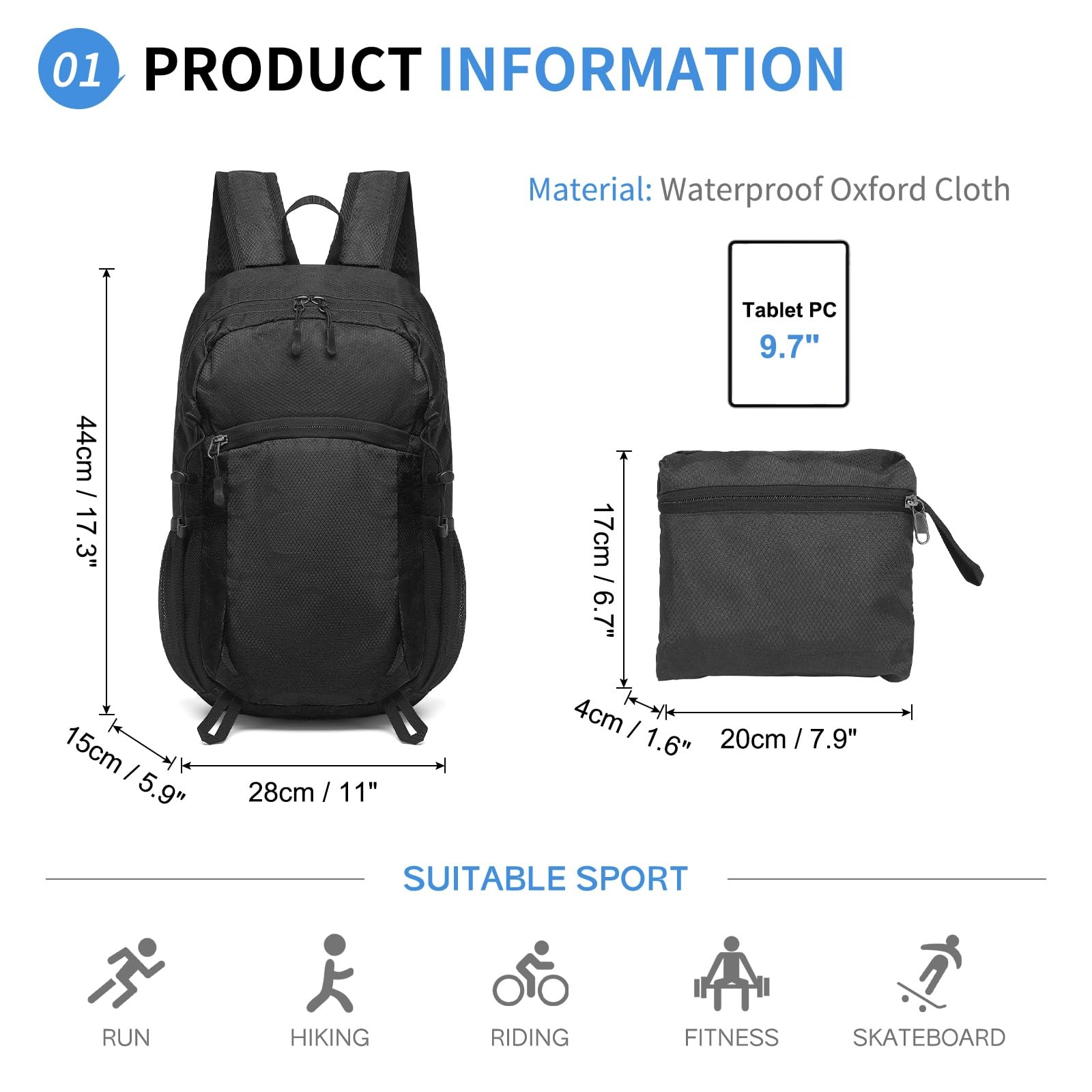 20L Small Hiking Daypack for Women Men, Foldable Packable Backpack, Lightweig