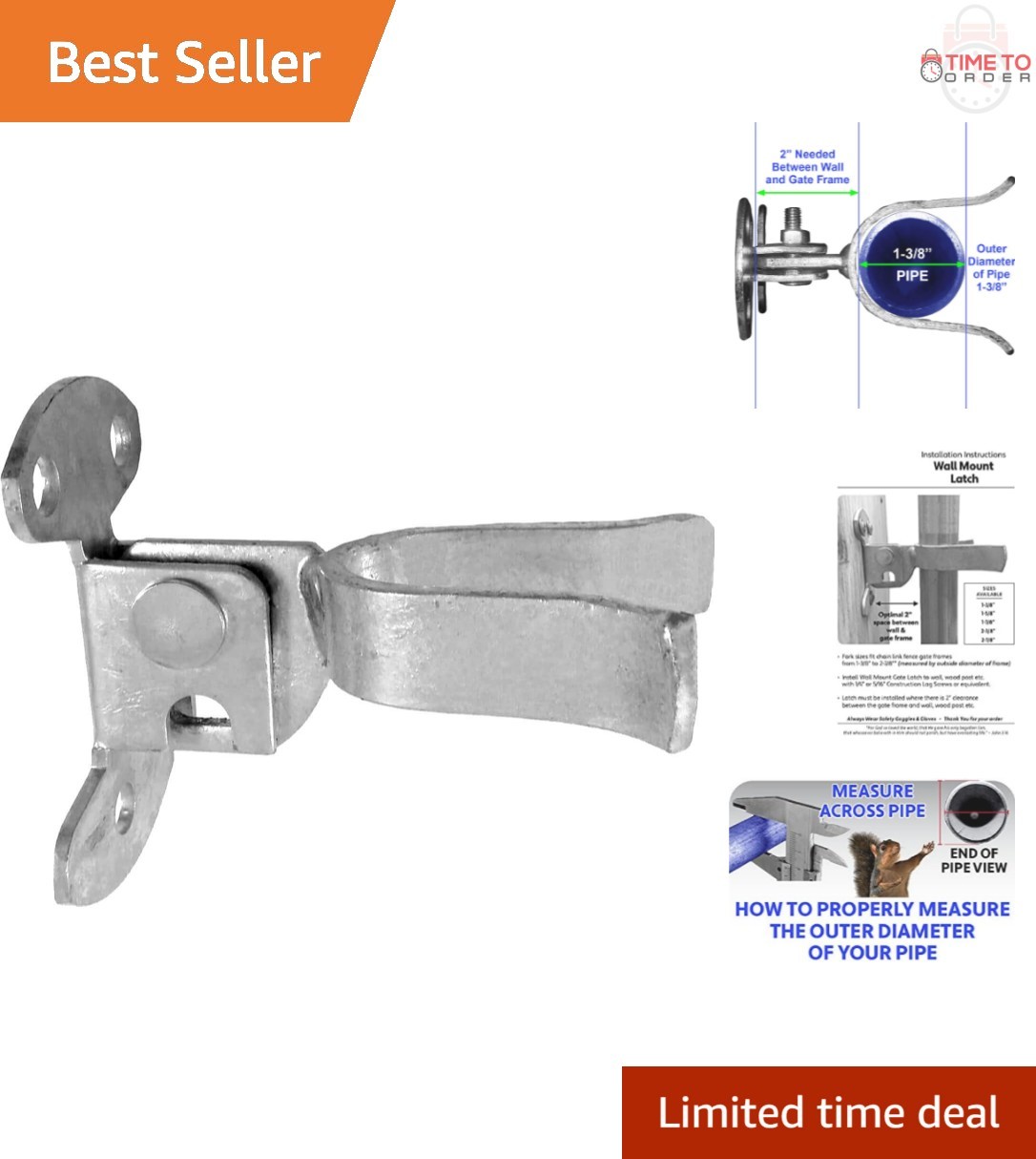 Wall Mount Gate Latch Alloy Steel 1-3/8" Fit Rope Fence Mounts to Wood or Wall