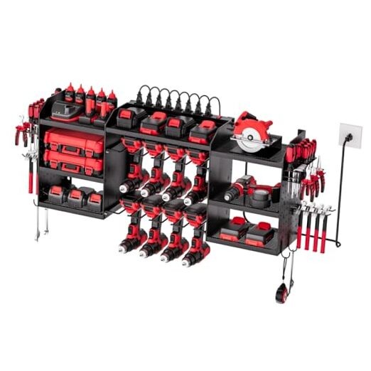 Power Tool Organizer with Charging Station, 3-Layer Power Tool Battery