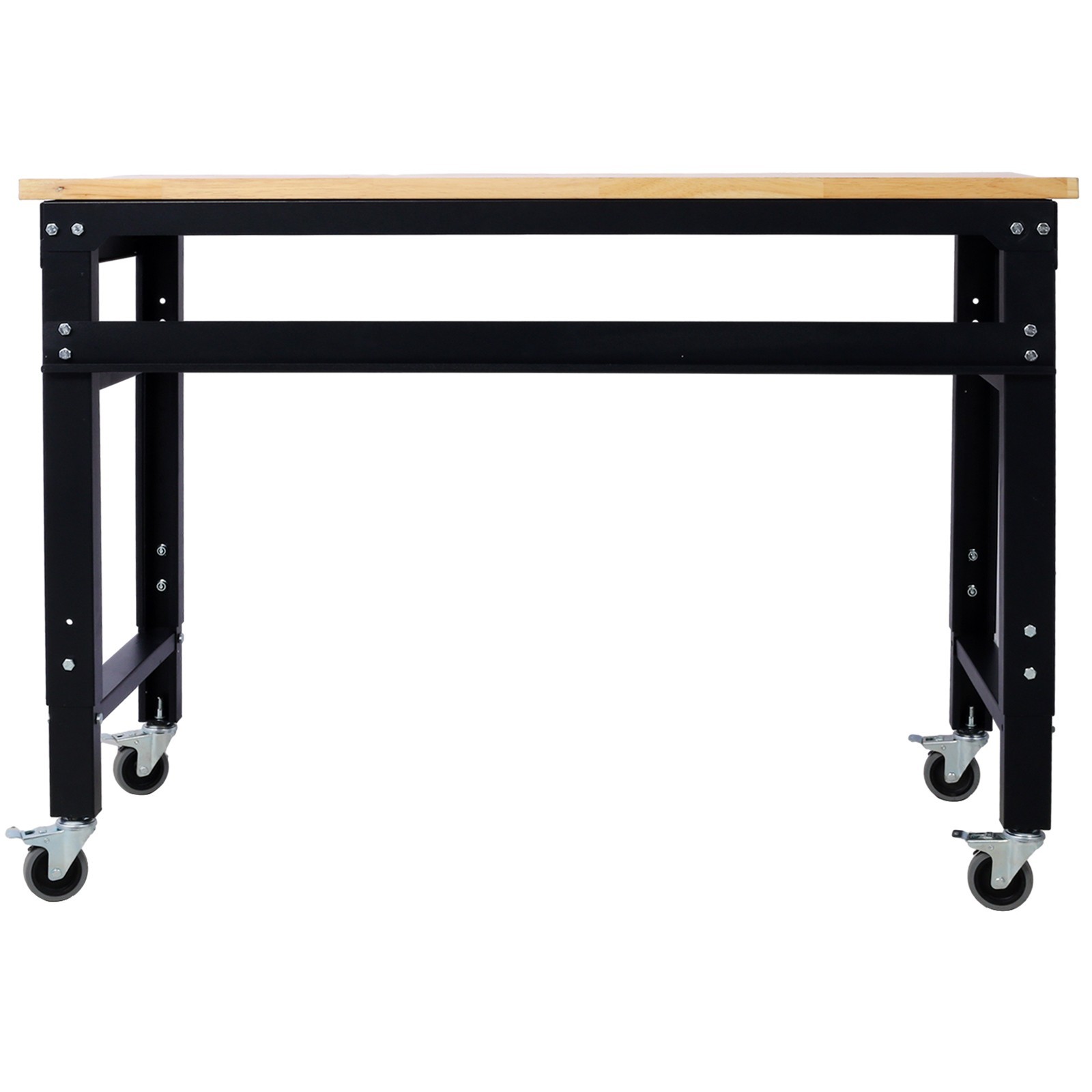 48" Wide Adjustable Height Rolling Workbench with Rubber Wood Top