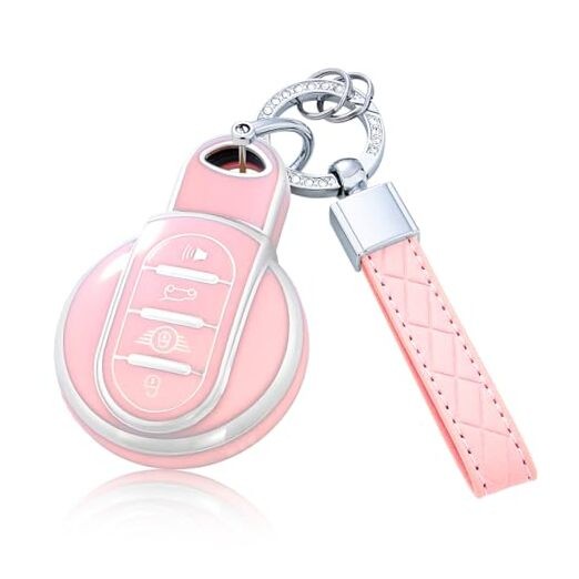 Key Fob Cover with Keychain for Mini Cooper F54 F55 F56 F57 F60 Pink
