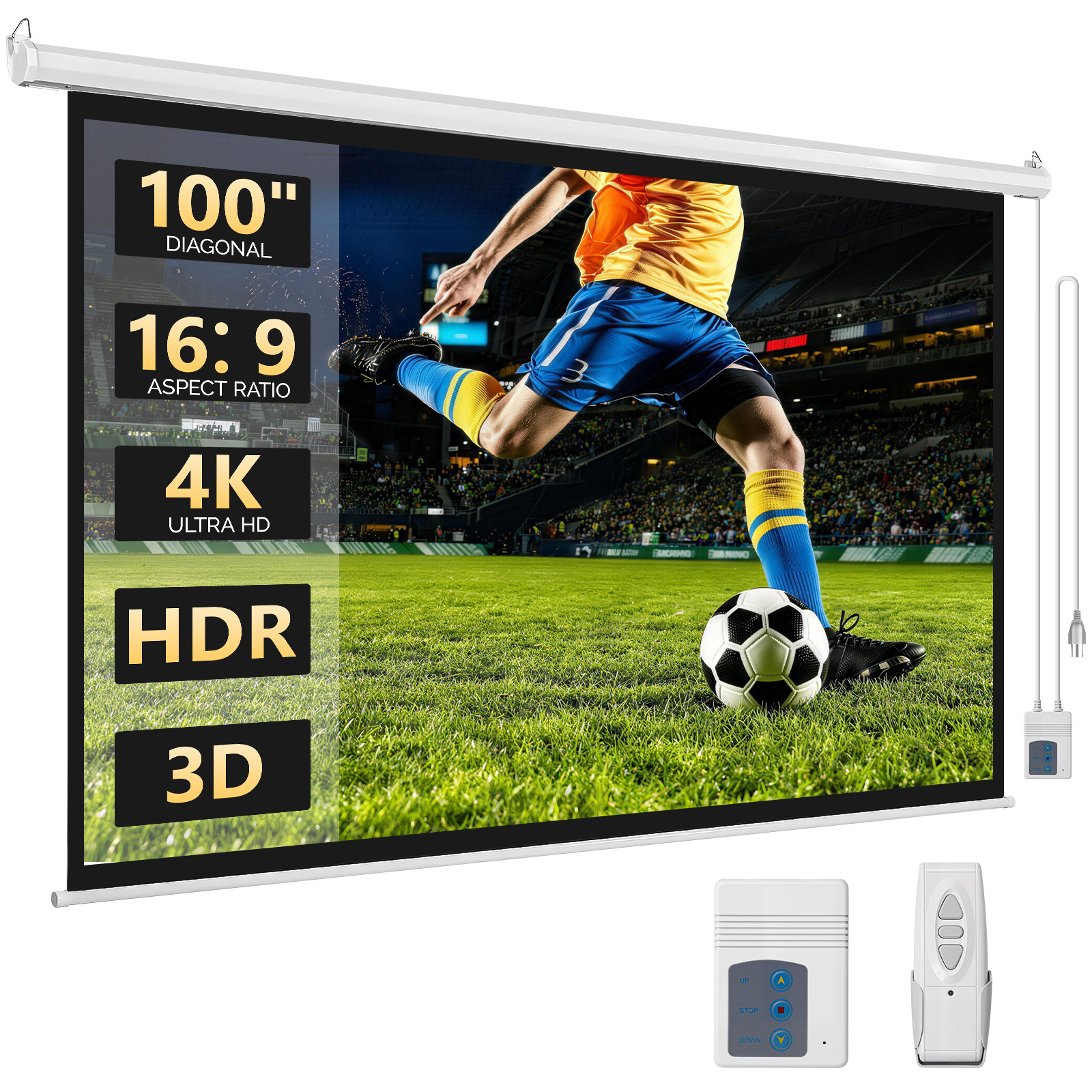 100 INCH 16:9 Wall Ceiling HD Electric Motorized Projector Screen Remote Control