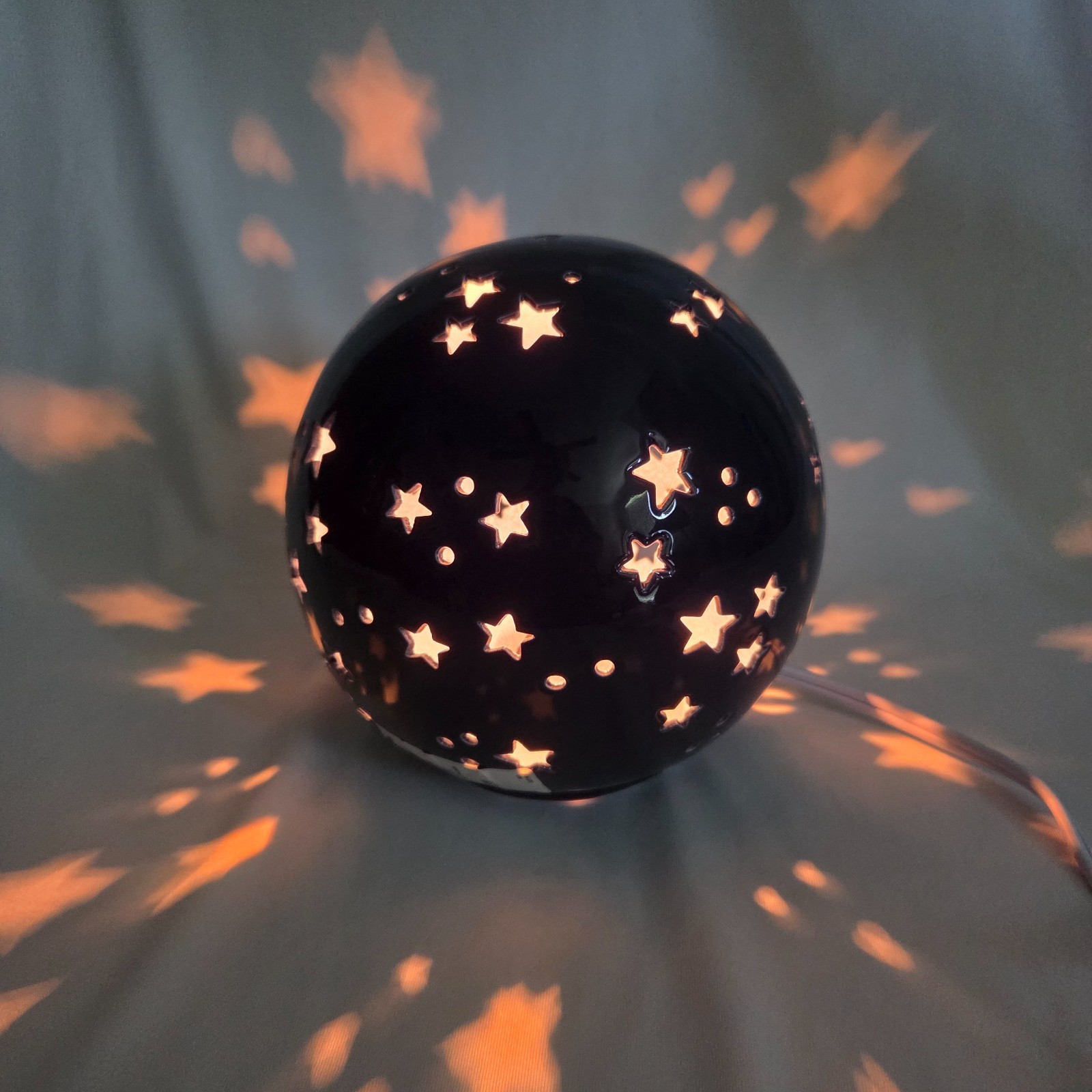 Navy Blue Ceramic Light With Stars Cut Out Starry Globe Night Light