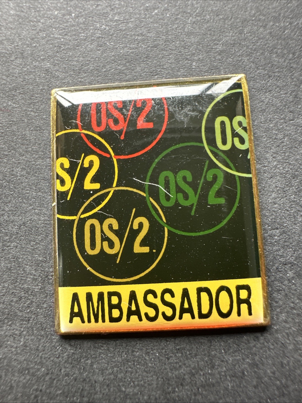 Very Rare Vintage IBM  OS/2 AMBASSADOR Enamel Square Lapel Pin
