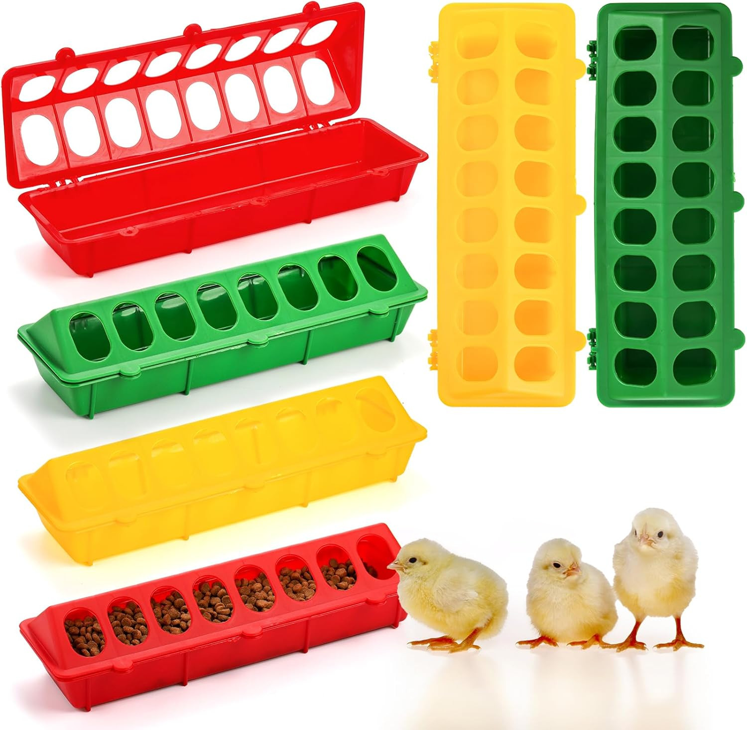 Coloch 6 Pack Flip Top Poultry Feeder, Plastic Chicken Feeder Trough Multi-Hole