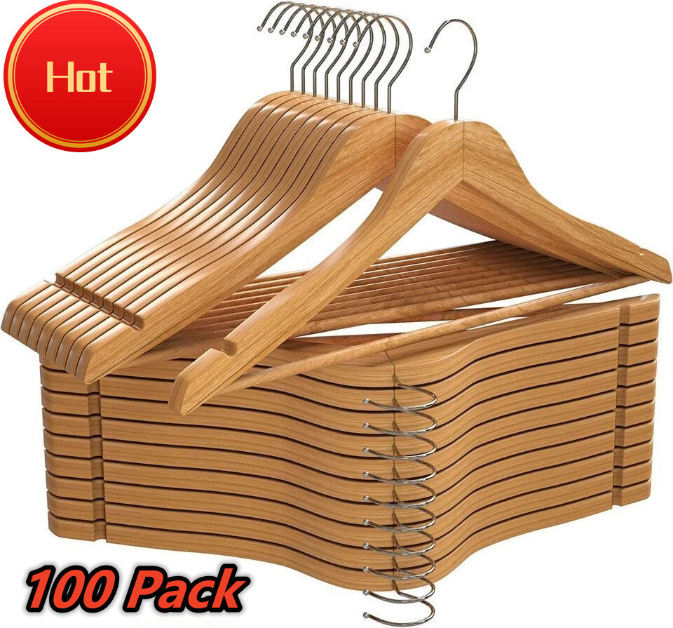 100 Pack Wood Clothes Hangers Smooth Finish Wooden Coat Hangers for Clothes USA