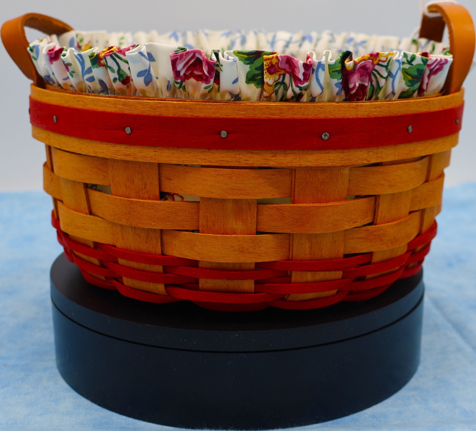 Longaberger 1995 Mother’s Day Basket w/ Floral Liner & Protector, Red Weave