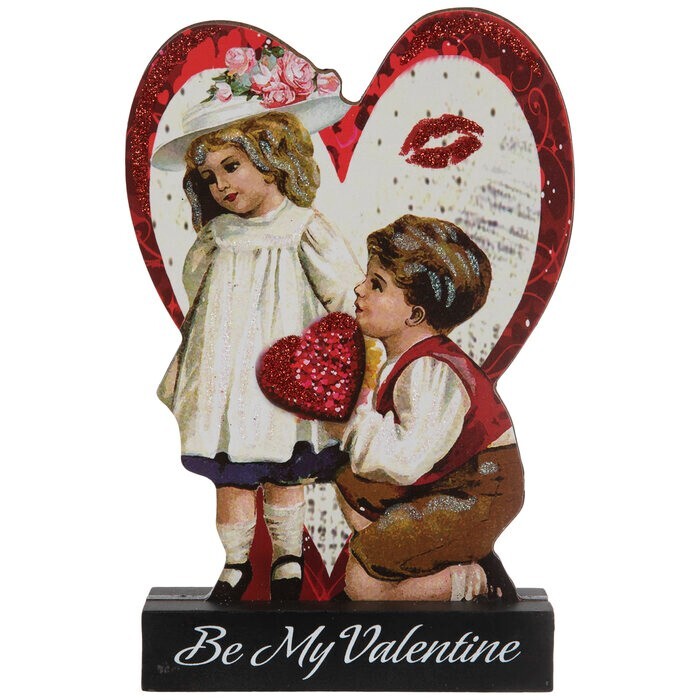 Vintage Style "Be My Valentine" wood tabletop decor or shelf sitter, 8" Tall NEW