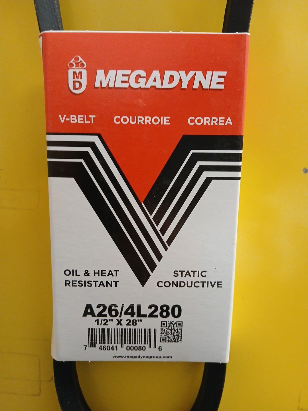 Rubber Industrial V-Belt, 1/2 x 28 In. - A26