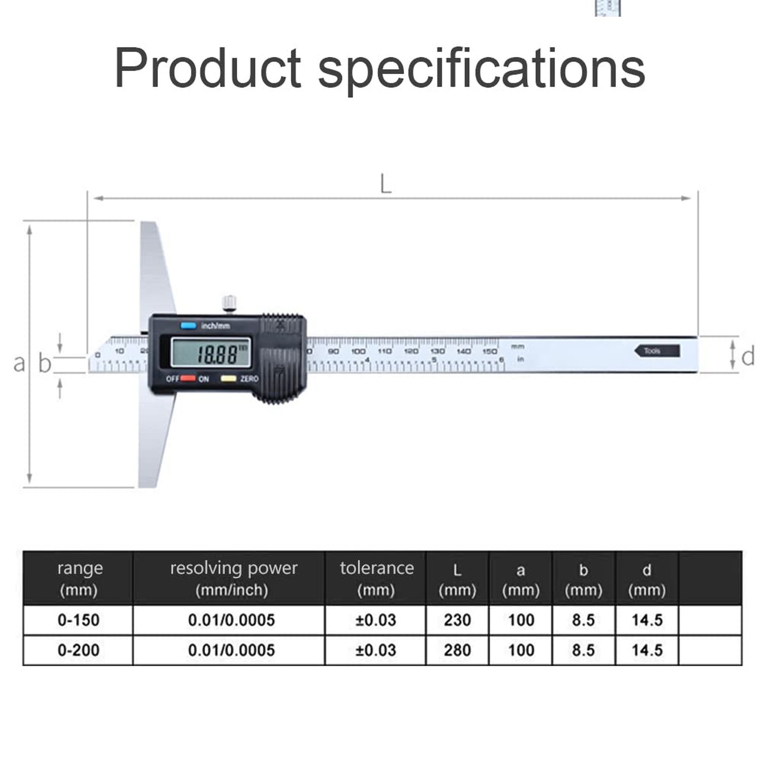 Digital Depth Caliper Electronic Depth Gauge Caliper Depth Rule (150mm(Normal))