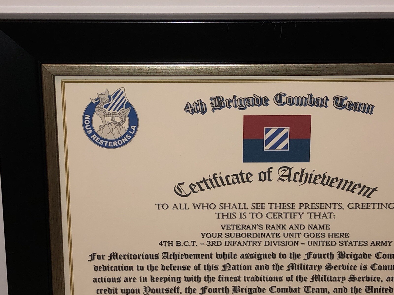 4TH B.C.T. / 3RD INFANTRY DIVISION (COMMEMORATIVE CERTIFICATE)