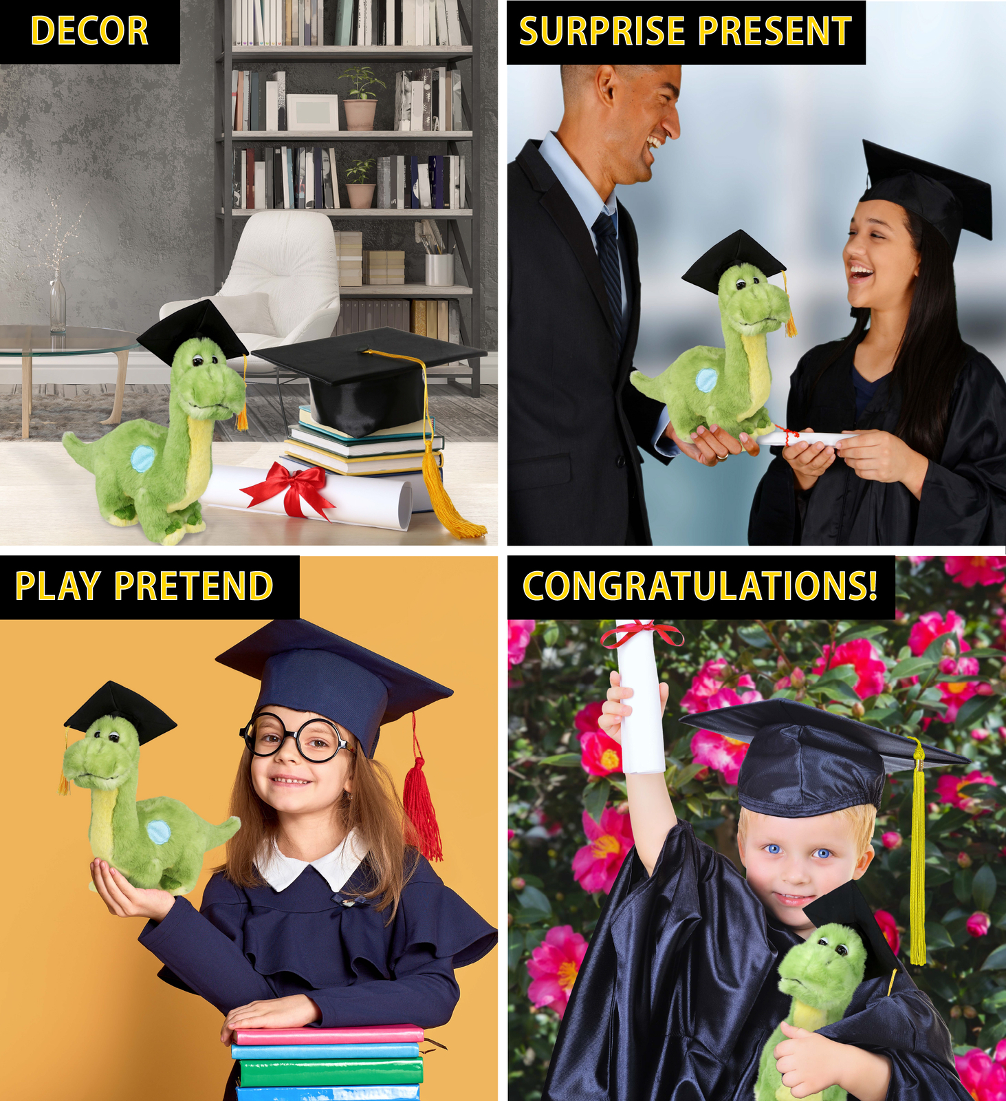 PLUSH GRADUATION - SUPER SOFT PLUSH - GREEN DINOSAUR