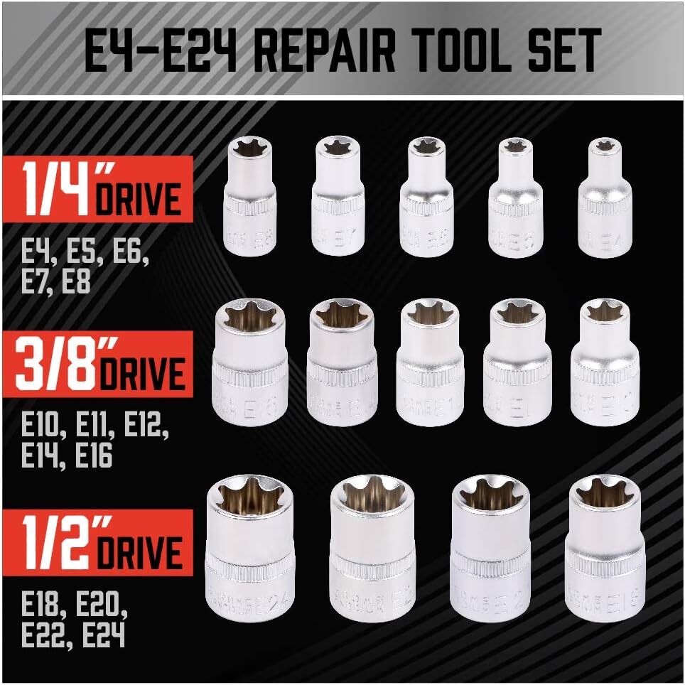 juego de llaves de vaso E-Torx 14 piezas con estuche herramientas enchufes tool