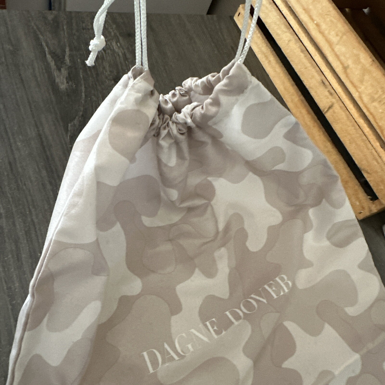 DAGNE DOVER Camouflage Logo Drawstring Dust Bag 13”x17”EUC-MINT