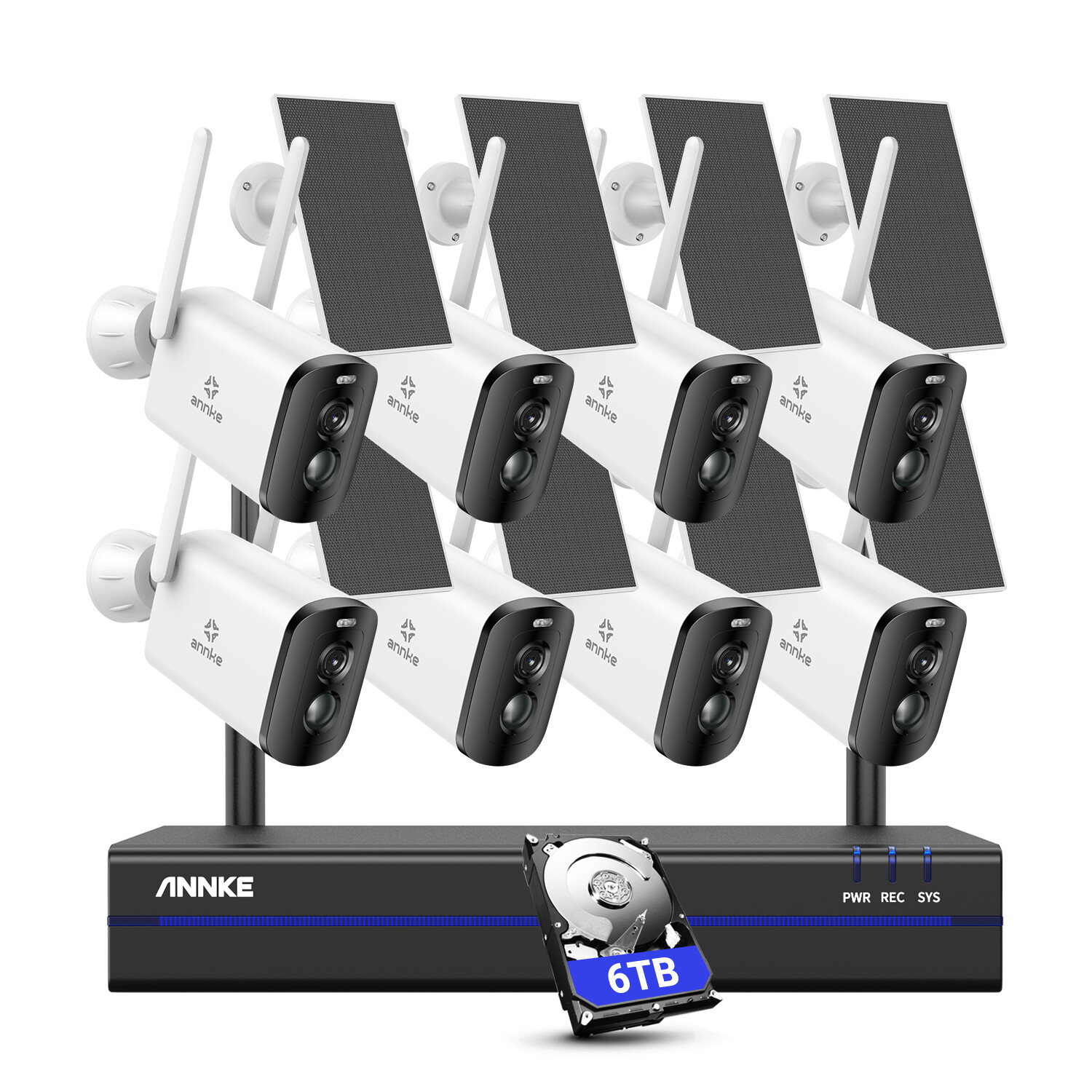 ANNKE 8CH 4MP Wireless Security Camera System Solar Battery Powered 2 Way Audio