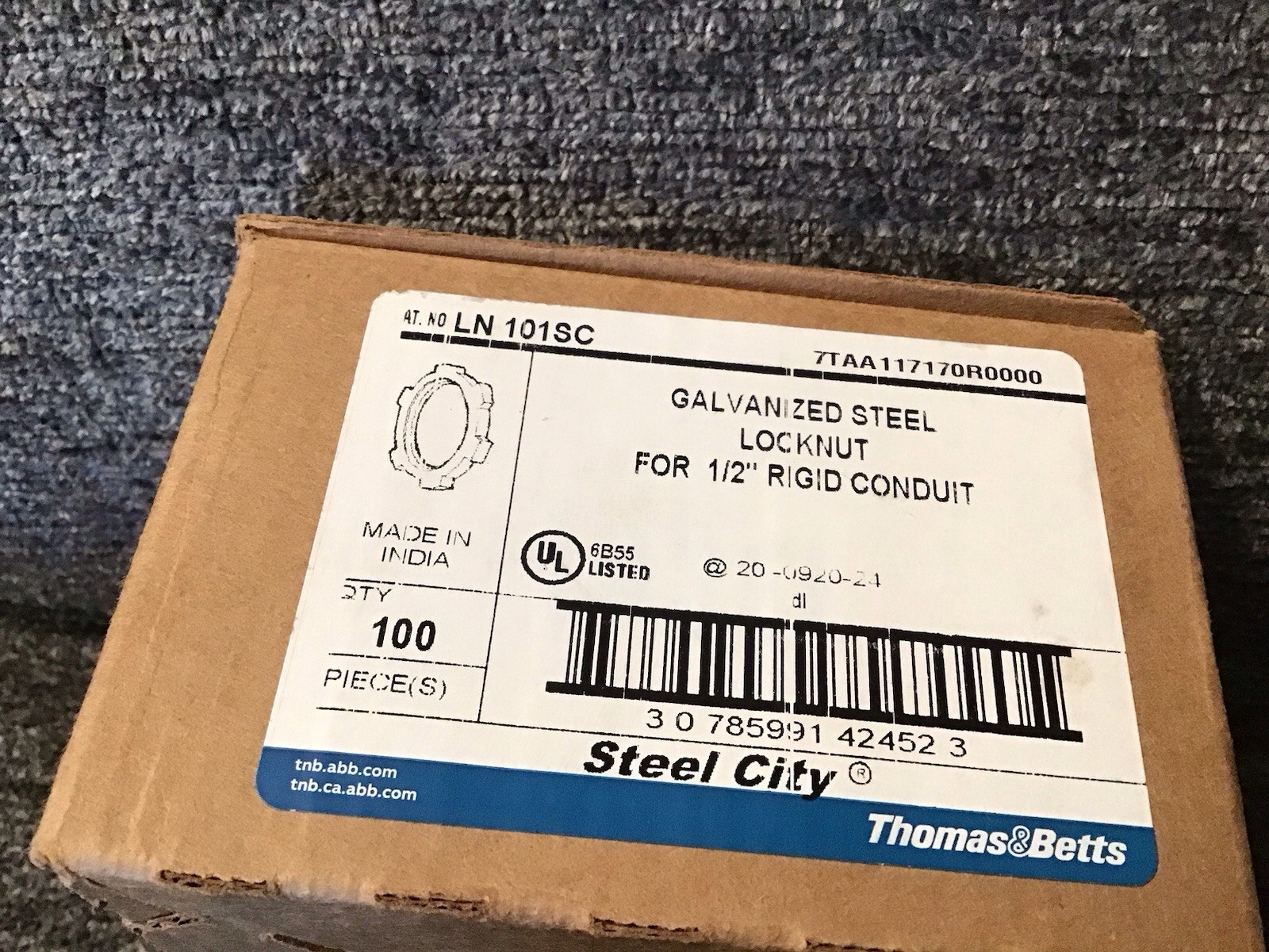 (100pc galvanized steel locknut for 1/2in. rigid conduit
