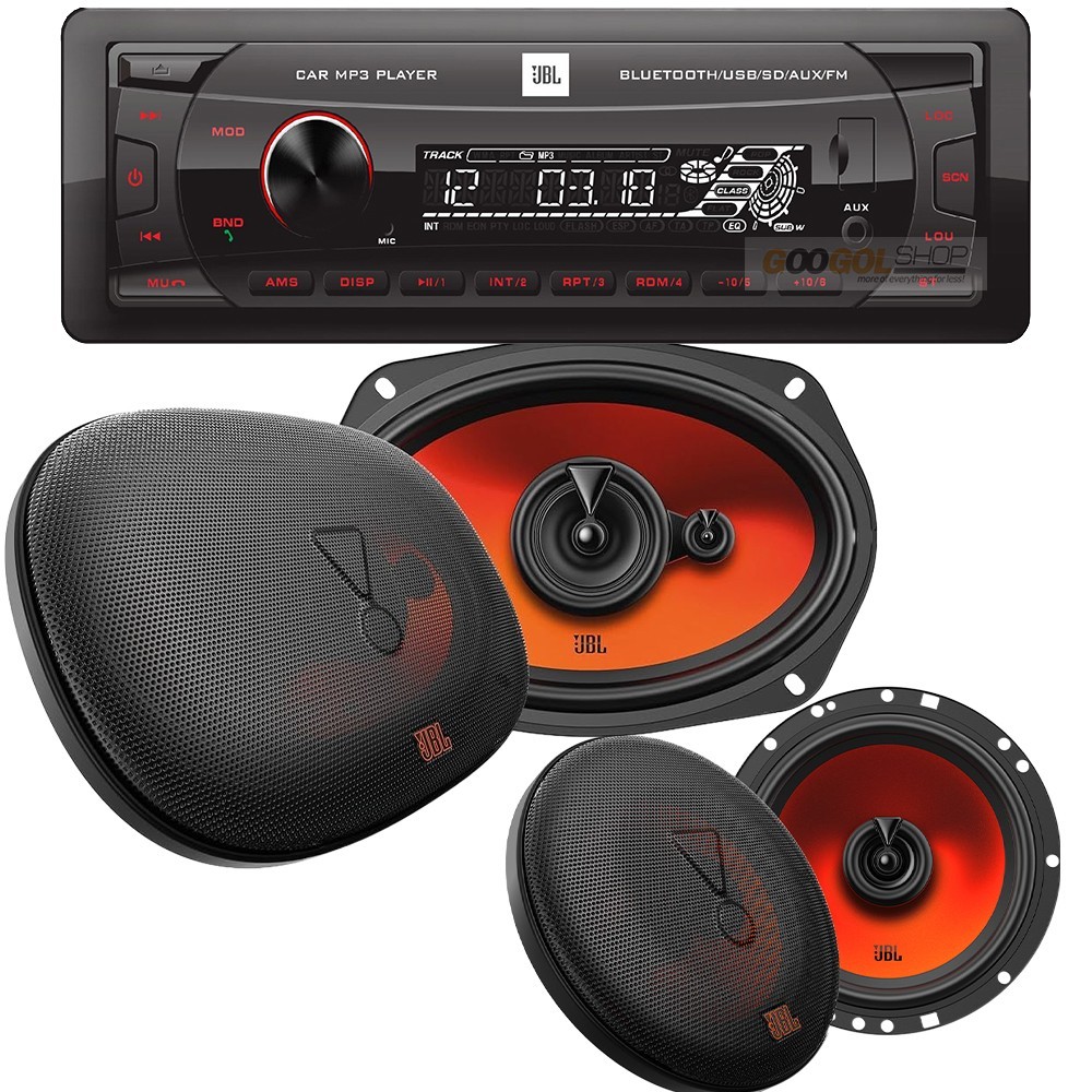 JBL Package Car Stereo Bluetooth USB/FM Radio (No CD) & 6x9" & 6.5" Speakers