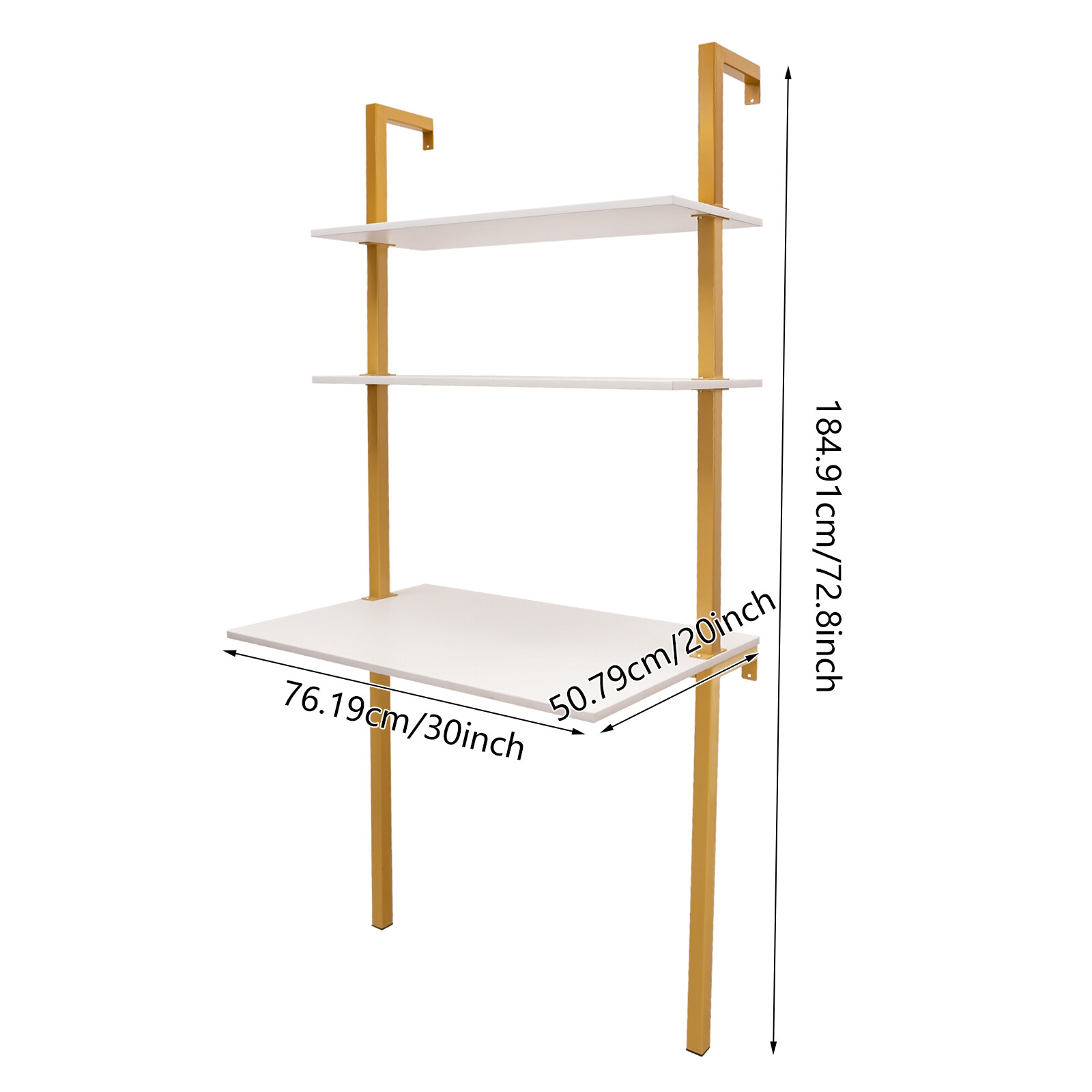 Wall Mount Writing Table 3-tier Computer Desk Storage Home Office w/ Power Strip