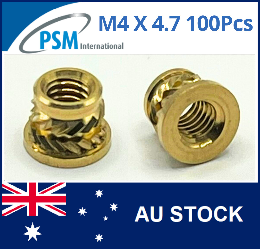 M4 BRASS HEADED INSERT FOR PLASTIC SONIC-LOK SHKBM4X4.7 THREAD KNURLED HEAT X100