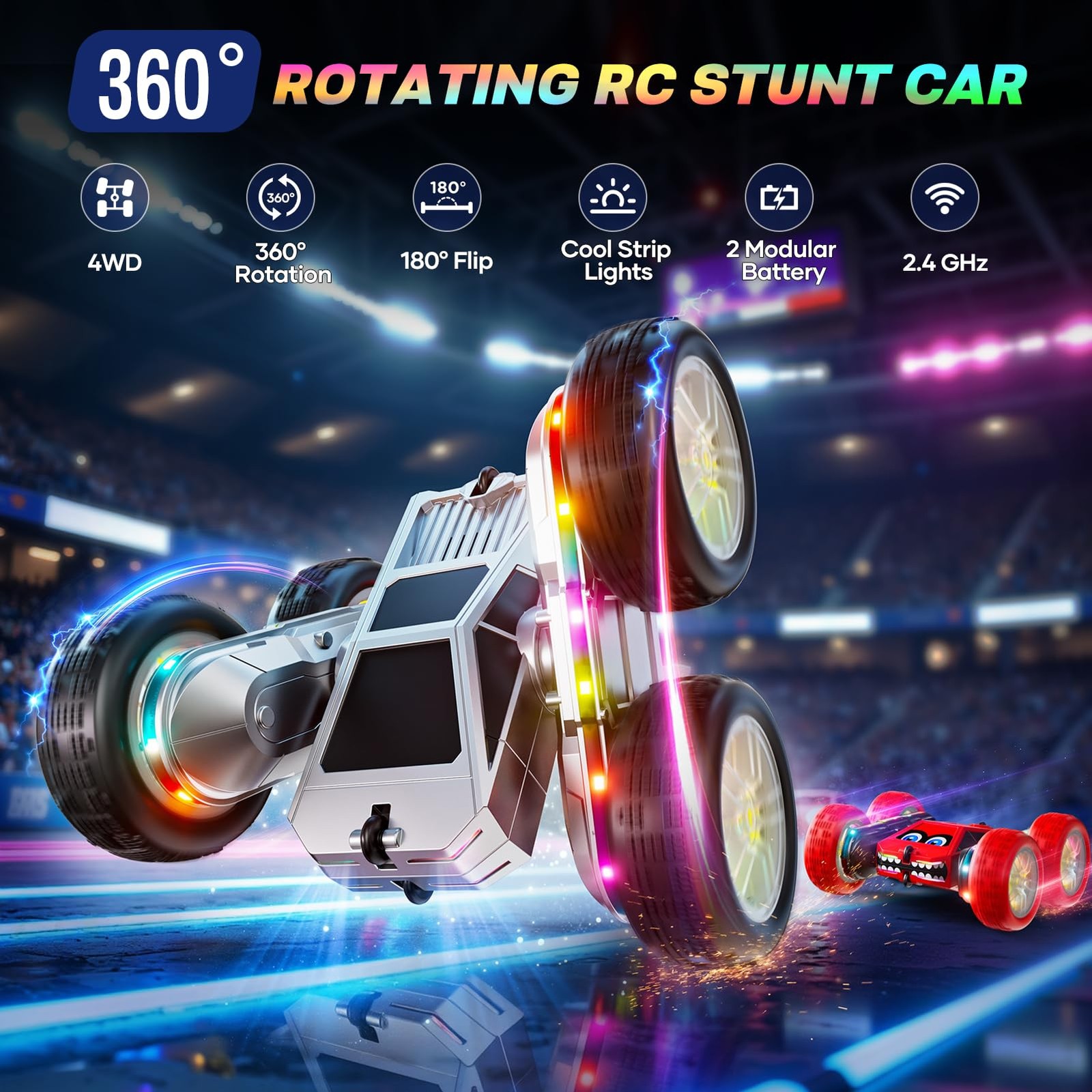 WayEee Remote Control Car for Boys 4-7, 360° Flips Rotating RC Stunt Car with...