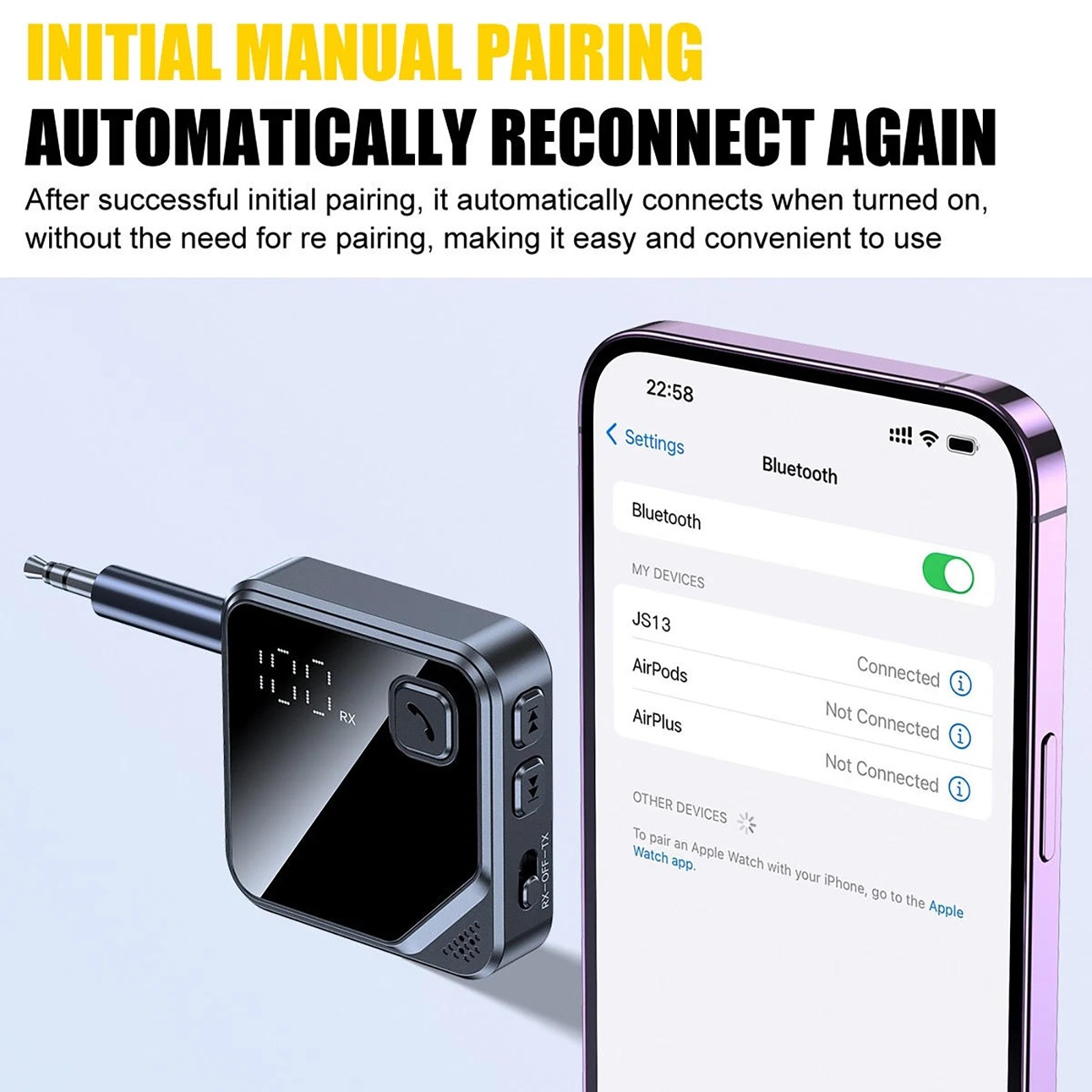 Bluetooth 5.4 Audio Transmitter Receiver 2-in-1 Wireless 3.5mm Jack Adapter