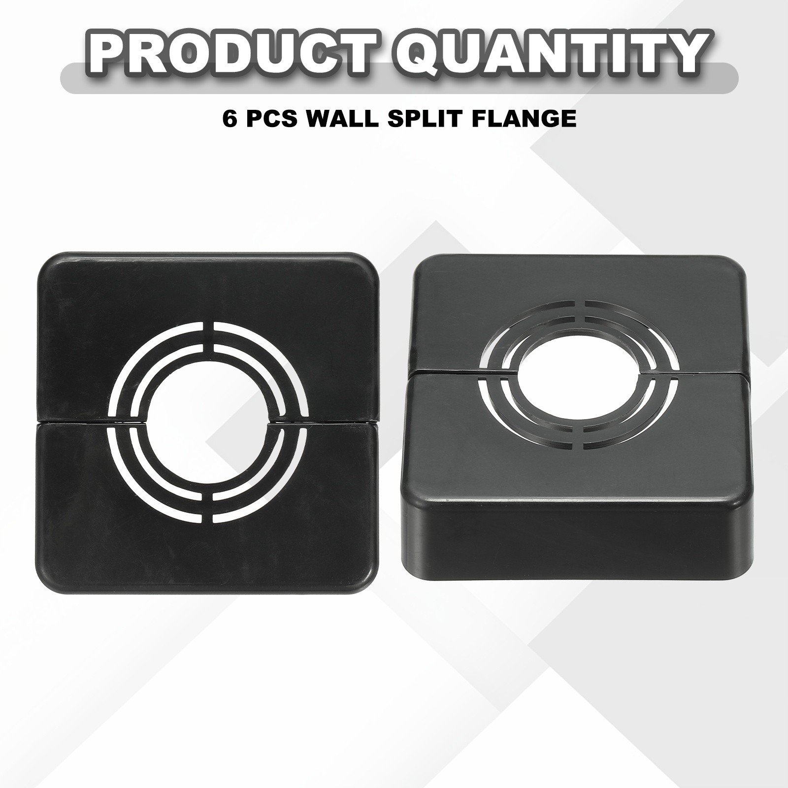 6pcs Wall Split Flange 0.79" Plastic Square Split Flange Pipe Cover, Black