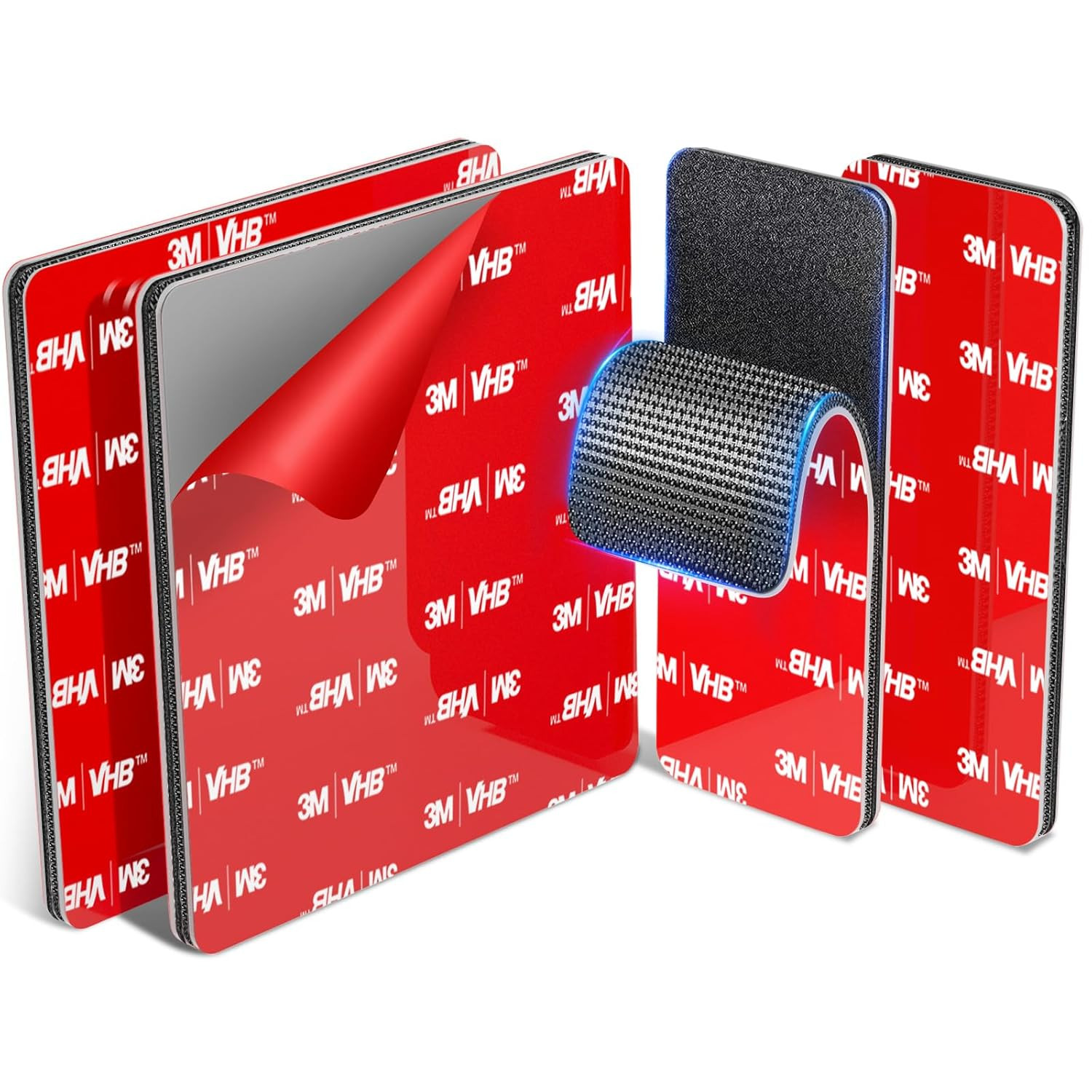 Heavy-Duty Hook and Loop Strips Adhesive: 4 Sets(2 Square 3.15'' & 2 Rectangle 3