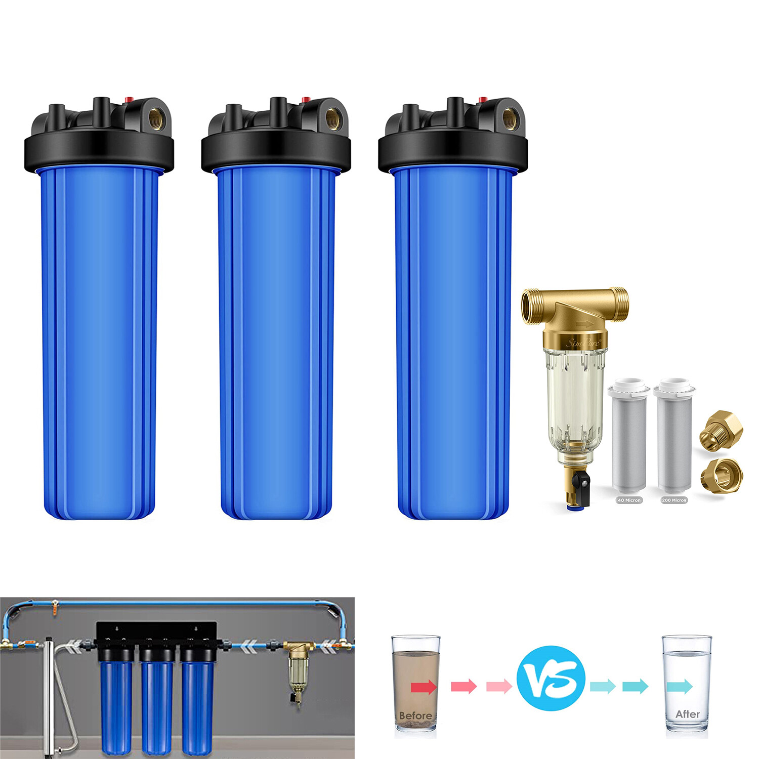 20" Big Blue Whole House Water Filter Housings Spin Down Sediment Water Filters
