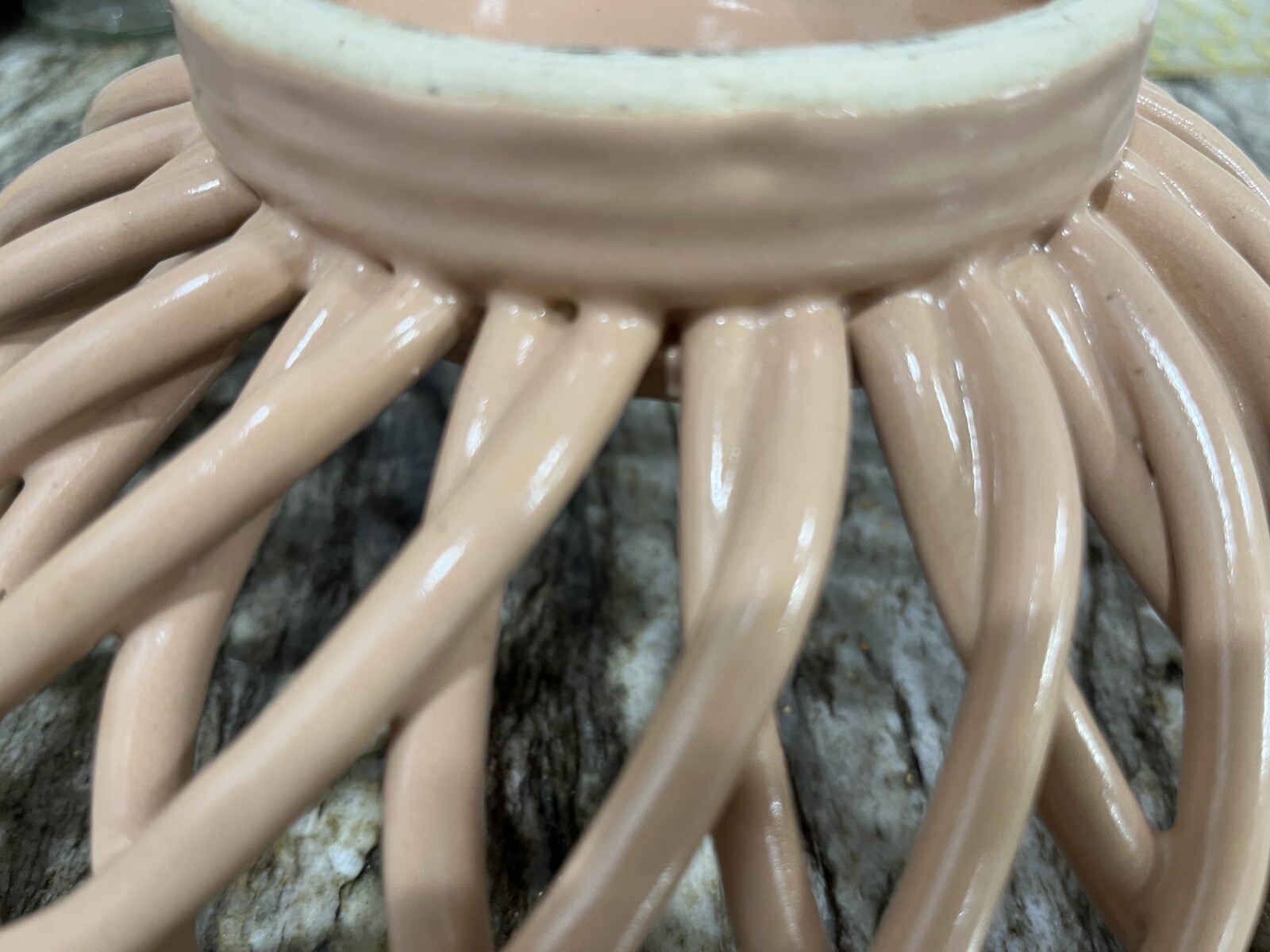 Glazed Pottery Stoneware PINK Bread Basket 10”diameter RARE