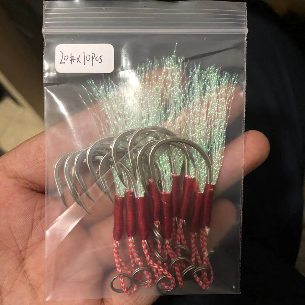 20PCS Fishing Jig Assist Hooks High Carbon Steel Jigging Hook Saltwater Big Game