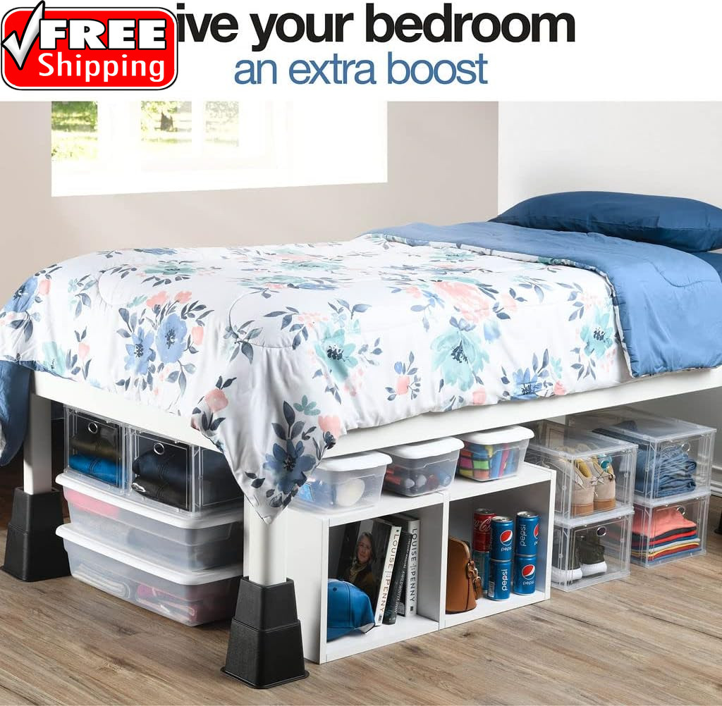 Adjustable Bed Risers - Elevation in 3, 5 or 8 Inch - Heavy Duty Stackable Furni