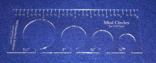 4 Hole Mini-Circle Quilt Template w/Ruler 1/8" Thick - Embroidery- For 1/2" Foot