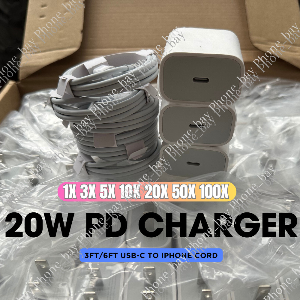 Bulk Lot For iPhone 14 13 11 20W Power Adapter USB Type-C Fast Charger PD Cable