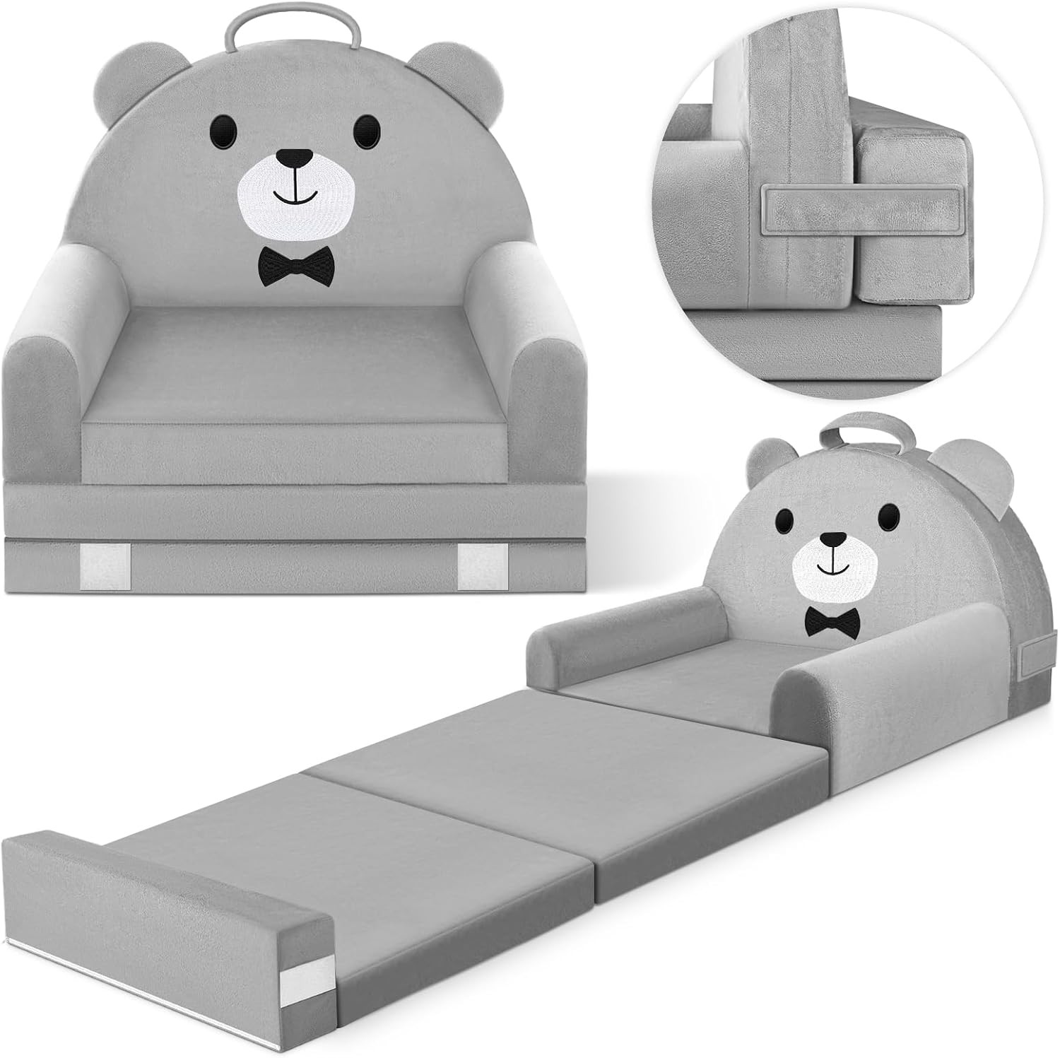 Kids Sofa Bed W/ Removable Washable Cover & Magic-Tape Backrest – Foldable