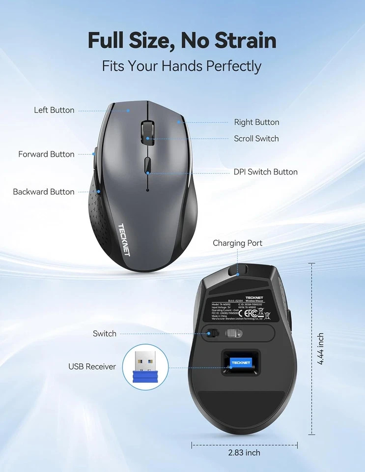 TECKNET Rechargeable Wireless Mouse–Ergonomic Precision & Silent-DAY FREE DELIVE