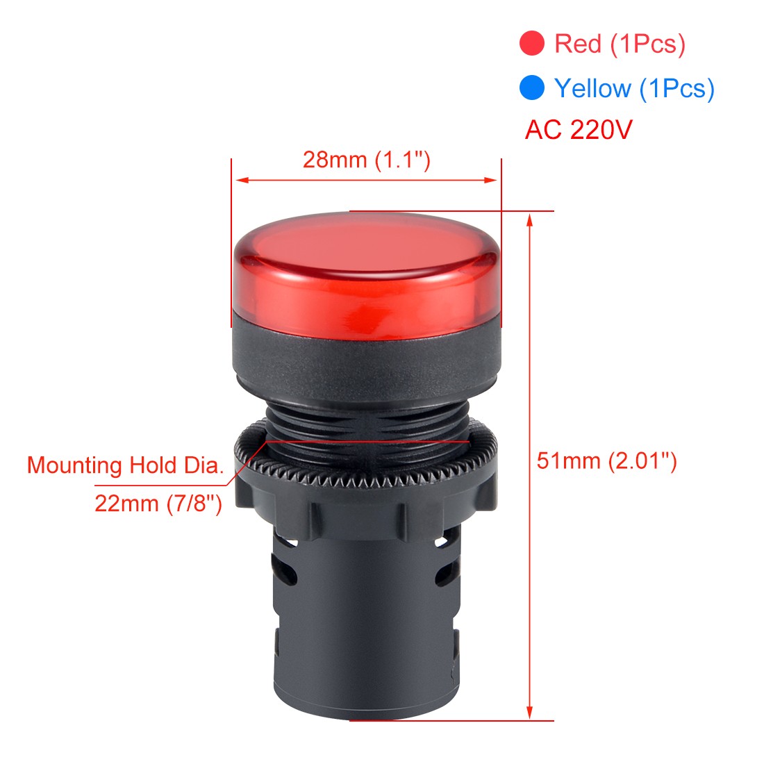 2Pcs AC 220V Indicator Lights, Red+Blue LED, Flush Panel Mount 7/8" 22mm